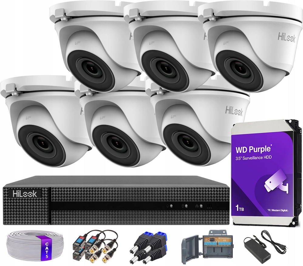 Monitorovací sada 6 kamer 5Mpx HiLook Detekce Ai Aplikace Nvr 8CH Hdd 1TB