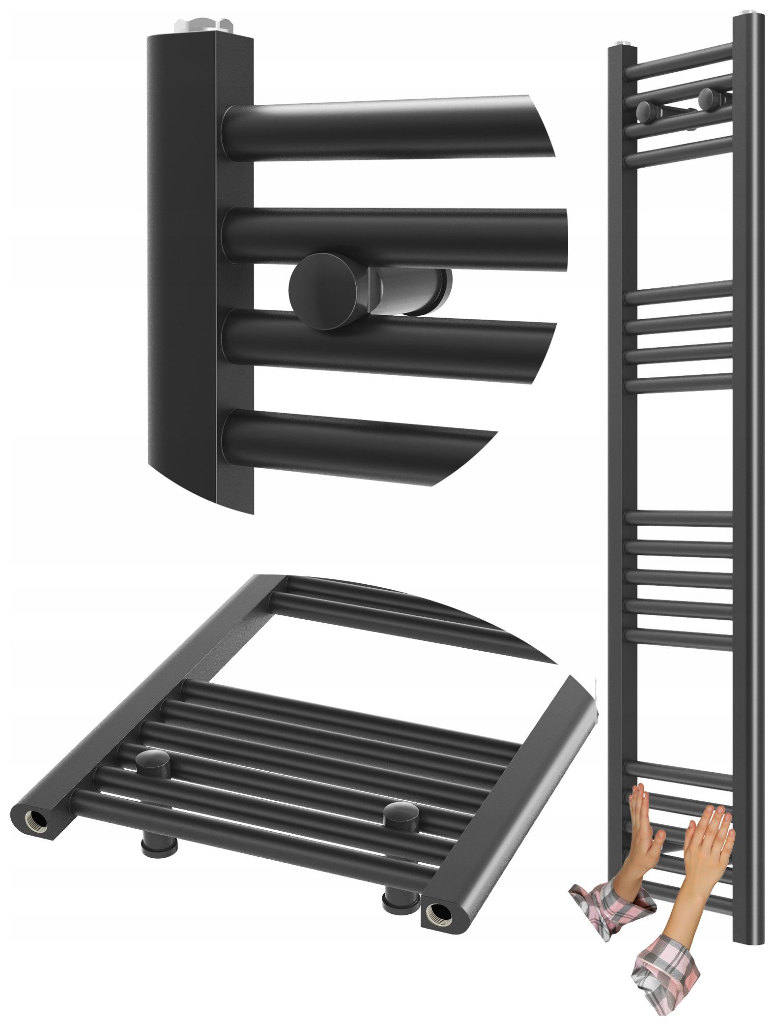 Koupelnový Radiátor Černý Žebříkový 30x120 cm Radiátor Montáž 180° Breno