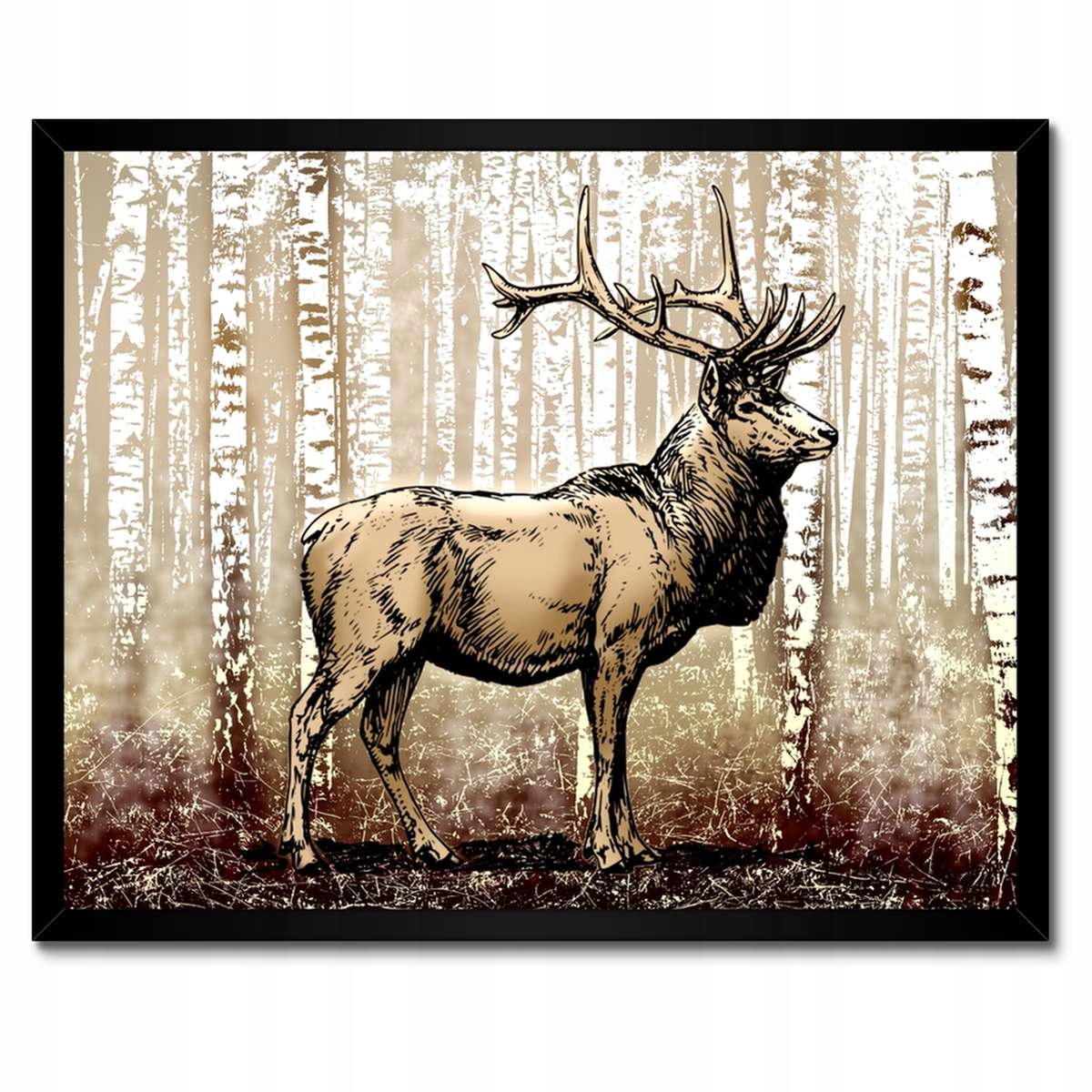 Plakáty v rámu 50x40 Jelen v lese břízy