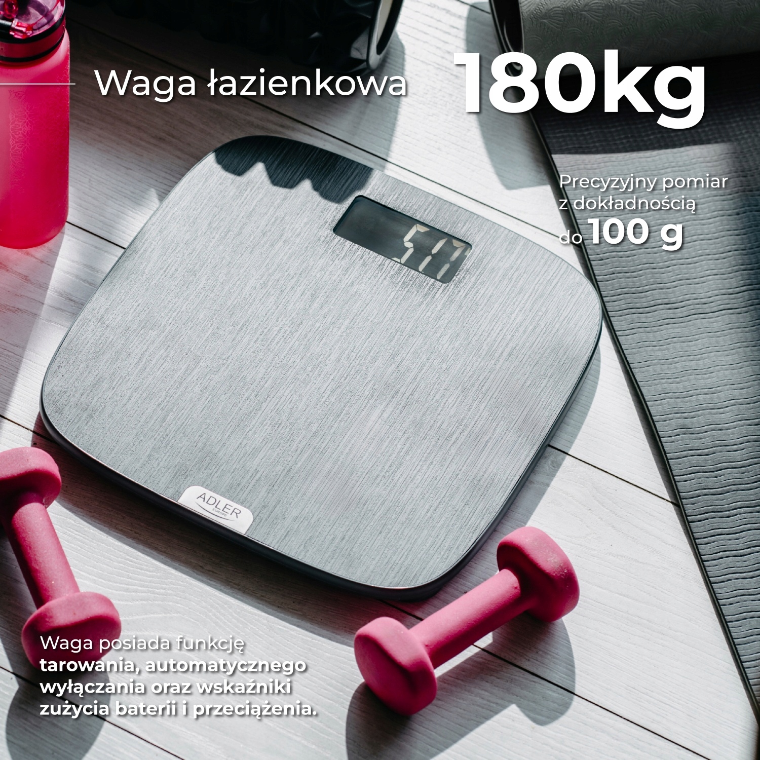 Waga Łazienkowa Adler AD 8192 - 180kg, Antypoślizgowa, Dokładna