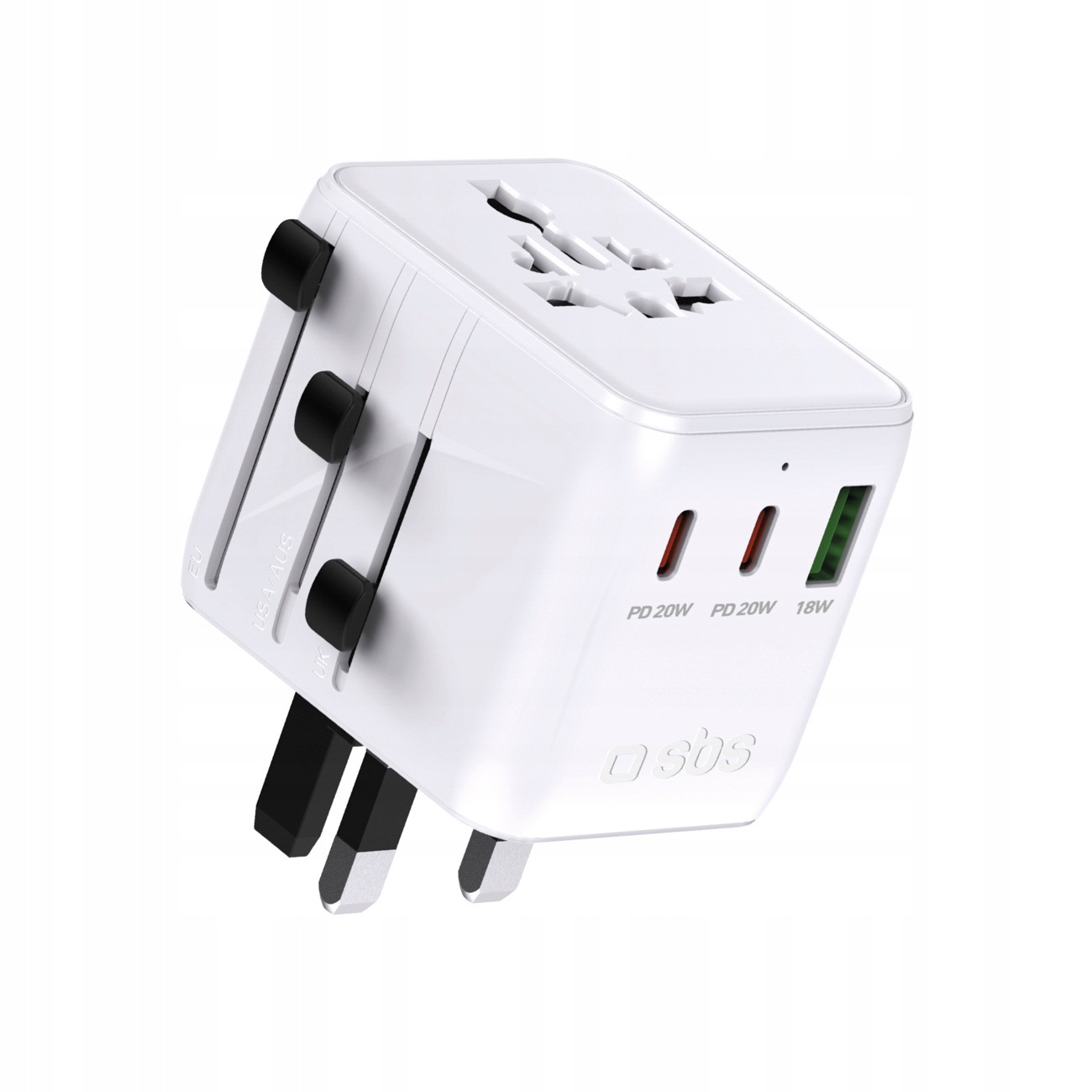 Síťový cestovní adaptér Usb-c Usb-a Eu Uk Us Aus Jp bílý