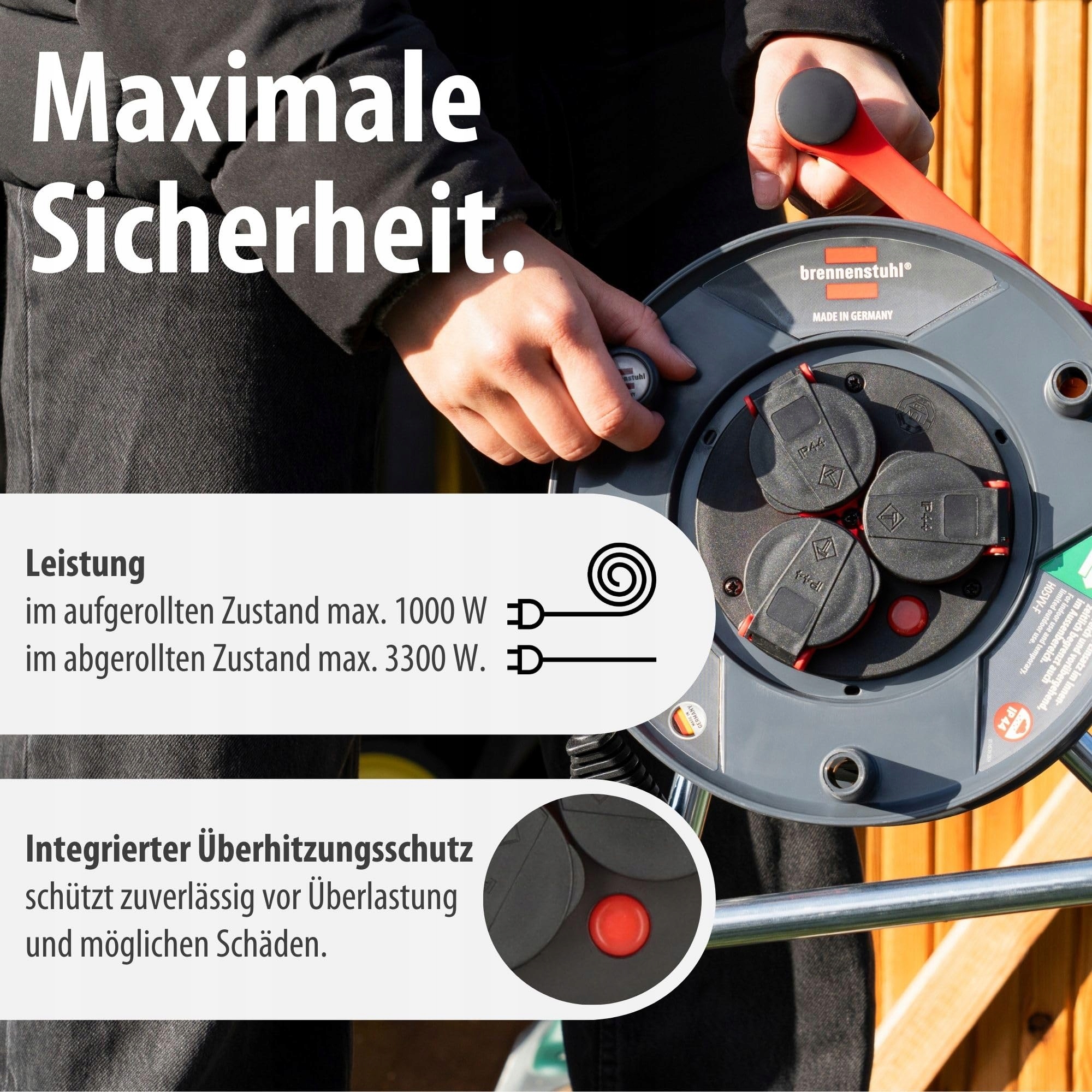 BRENNENSTUHL Garant V2 Kabeltrommel 25m Zewnętrzna 3 Gniazda IP44 — miniatura 7