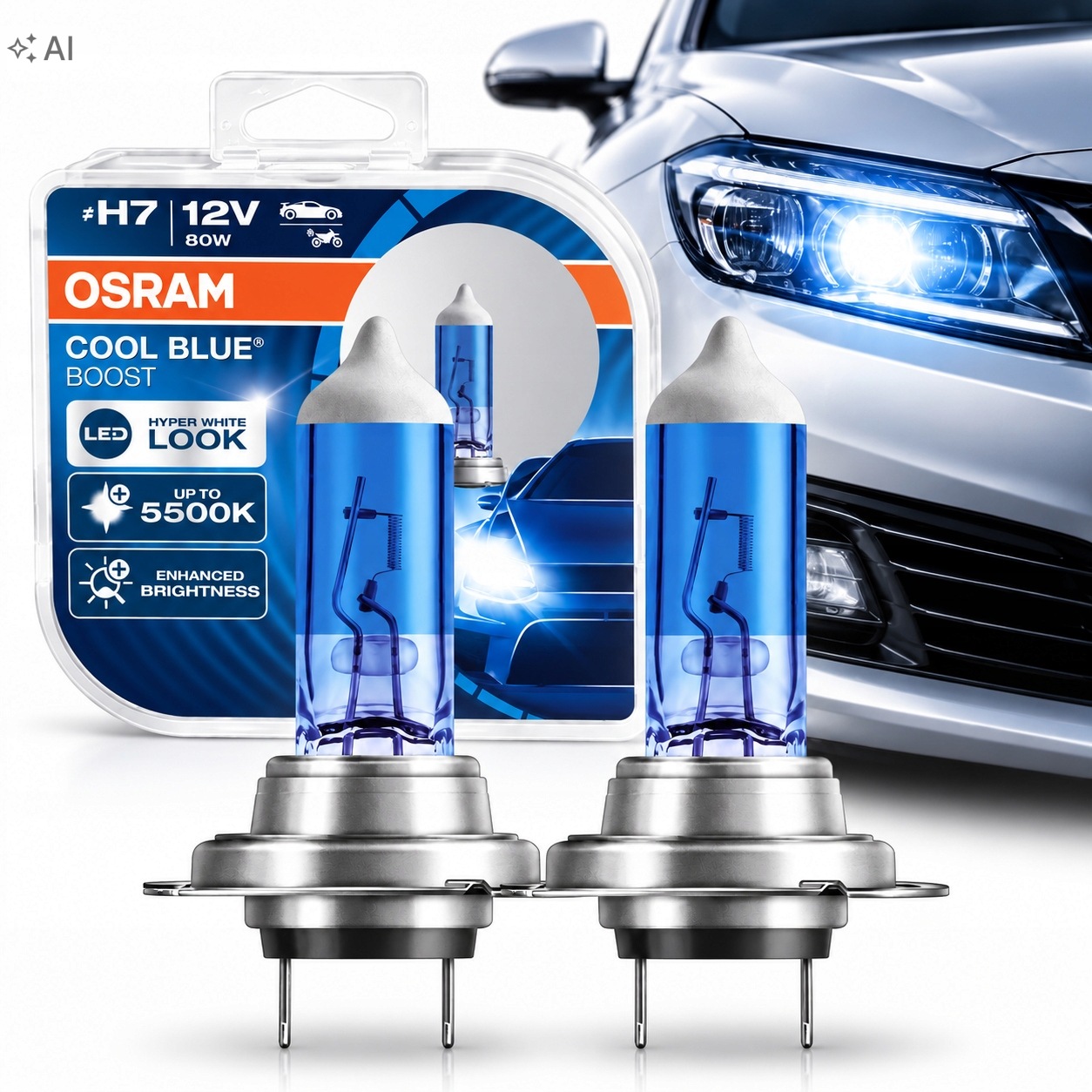 H7 Osram Zarówki 5500K Cool Blue Hyper Boost Leed Look