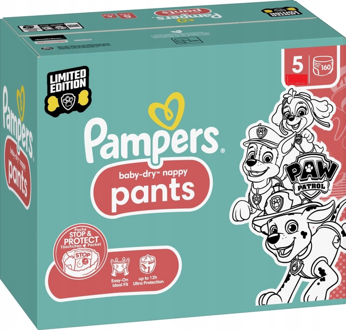 Pampers Baby-Dry Nappy Pants pieluchomajtki r.5 11-17 kg 160 szt Psi Patrol