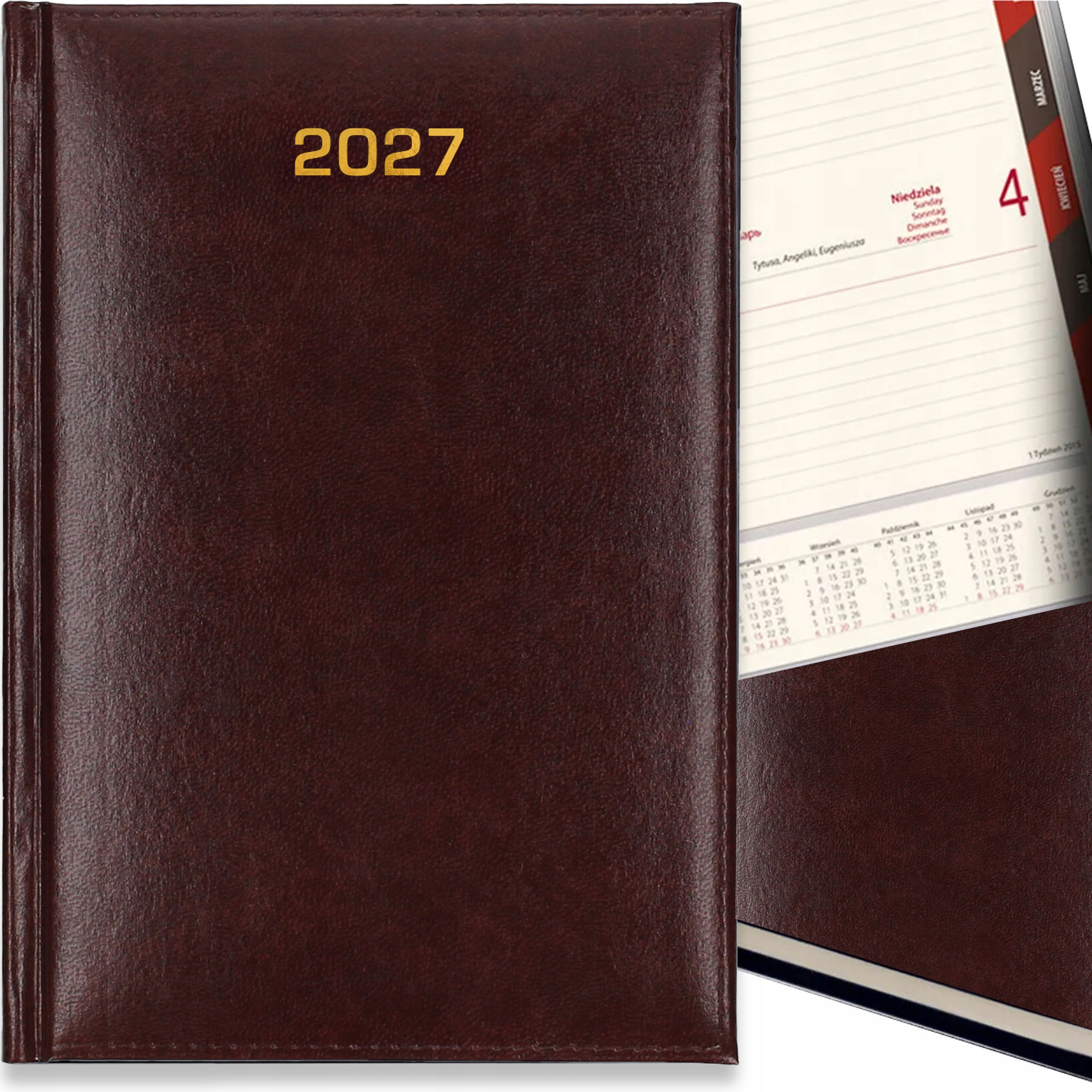 Kalendarz Dzienny A5 Terminarz 2027 Książkowy Notes Planer Bordowy