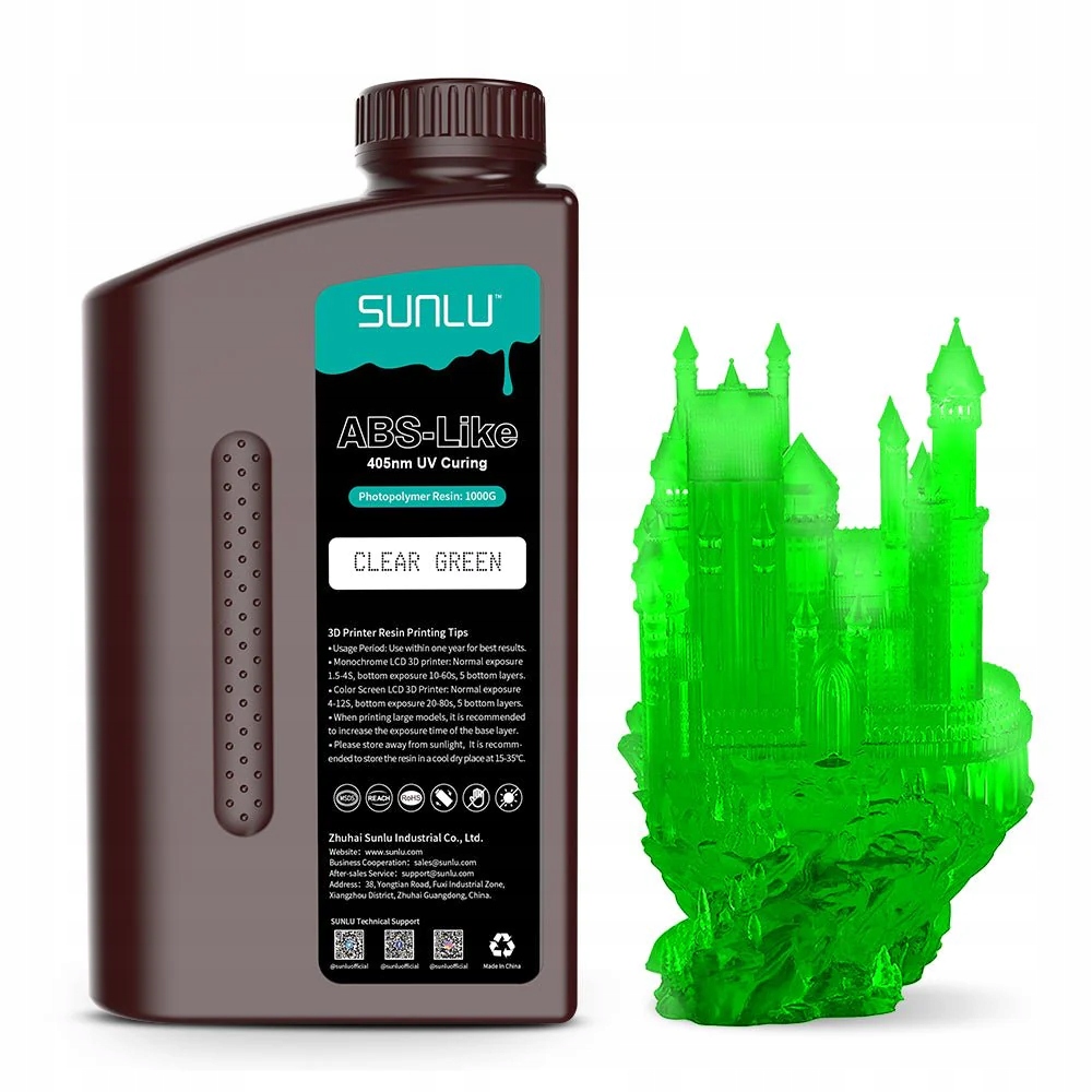 Sunlu pryskyřice Water Washable LCD UV-Curing Resin 1000 g průhledná zelená