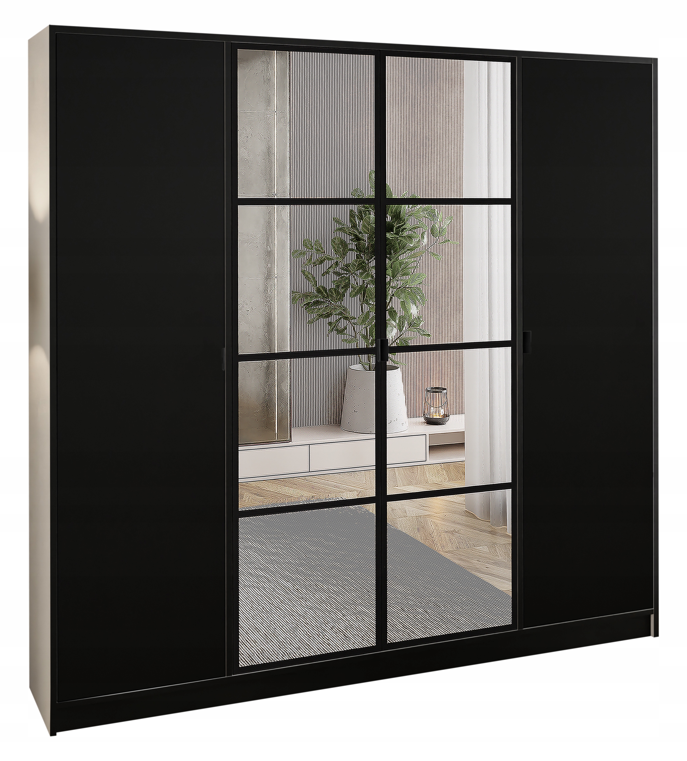 Skříň Lumi 207 4D Bílá černá 2x zrcadlo eden úchyt cz.