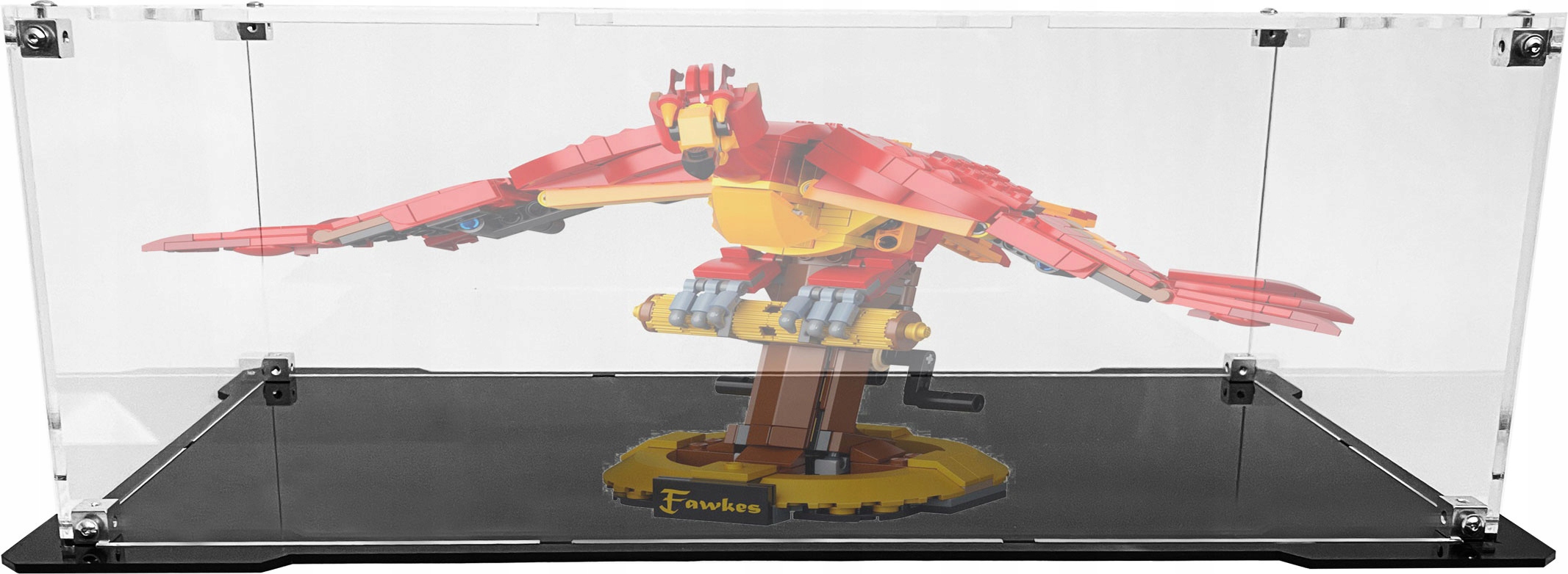 Vitrína s černou základnou pro stavebnici Lego 76394 Fawkes, Brumbálův fénix