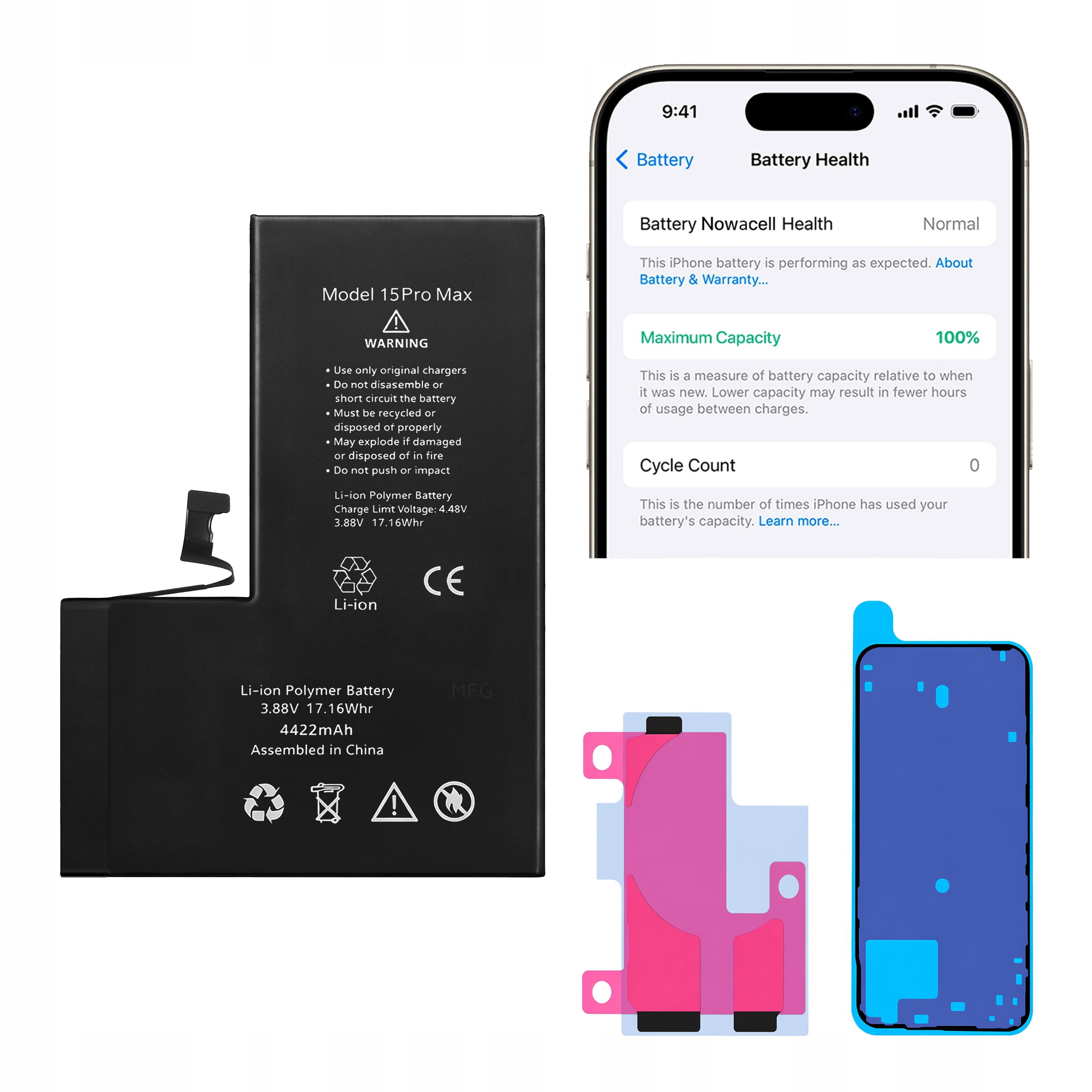 Bateria Uszczelka do iPhone 15 Pro Max 4422 mAh Bez Komunikatu Oem Jakość