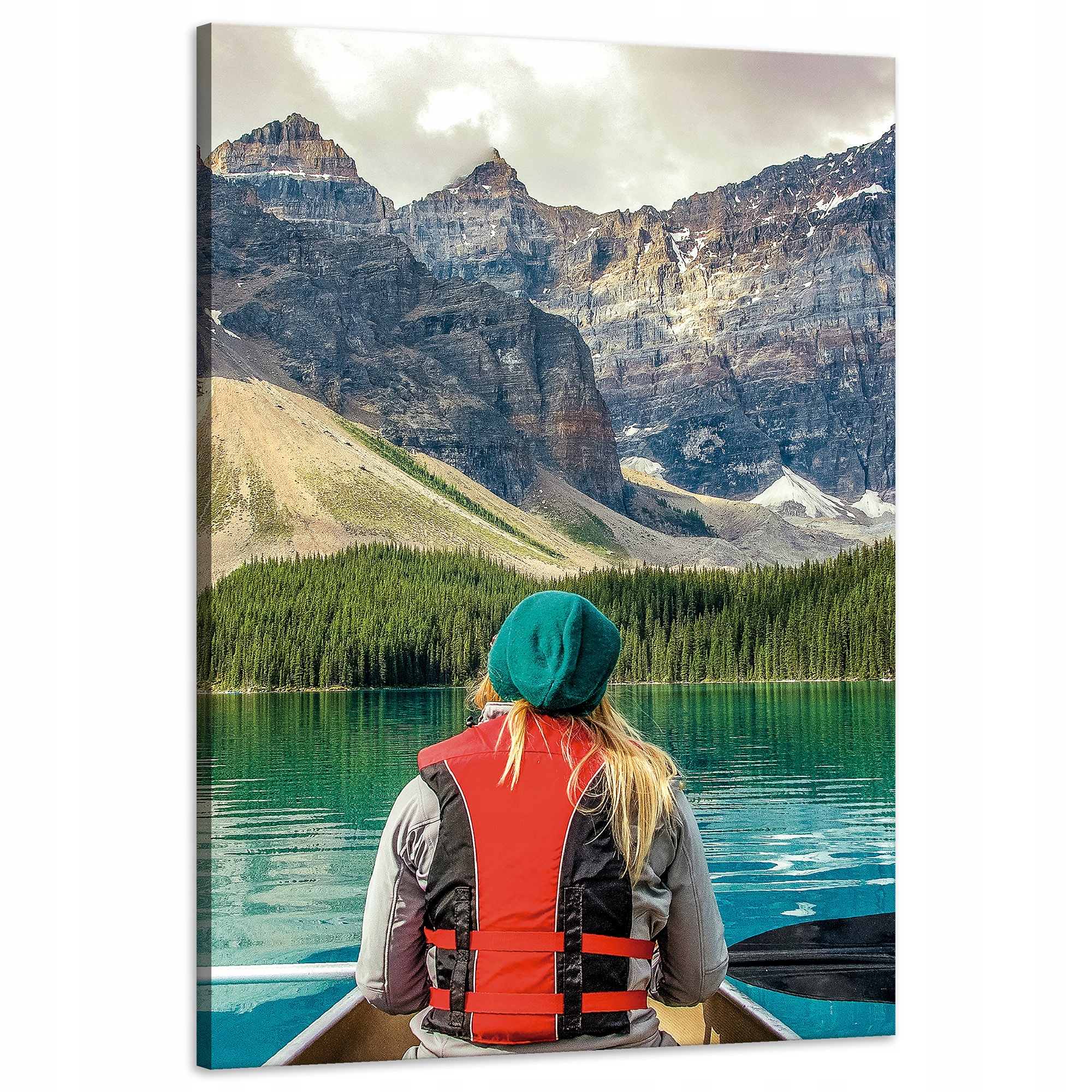 Obraz na plátně Dívka v kajaku Hory Jezera Příroda 60x90 cm