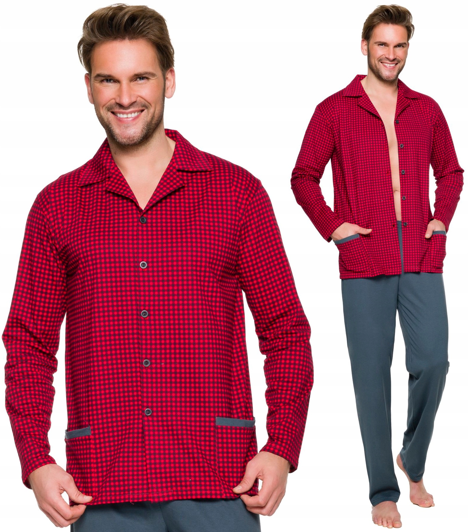 

Rozpinana Bawełniana Piżama Męska Kołnierzyk L