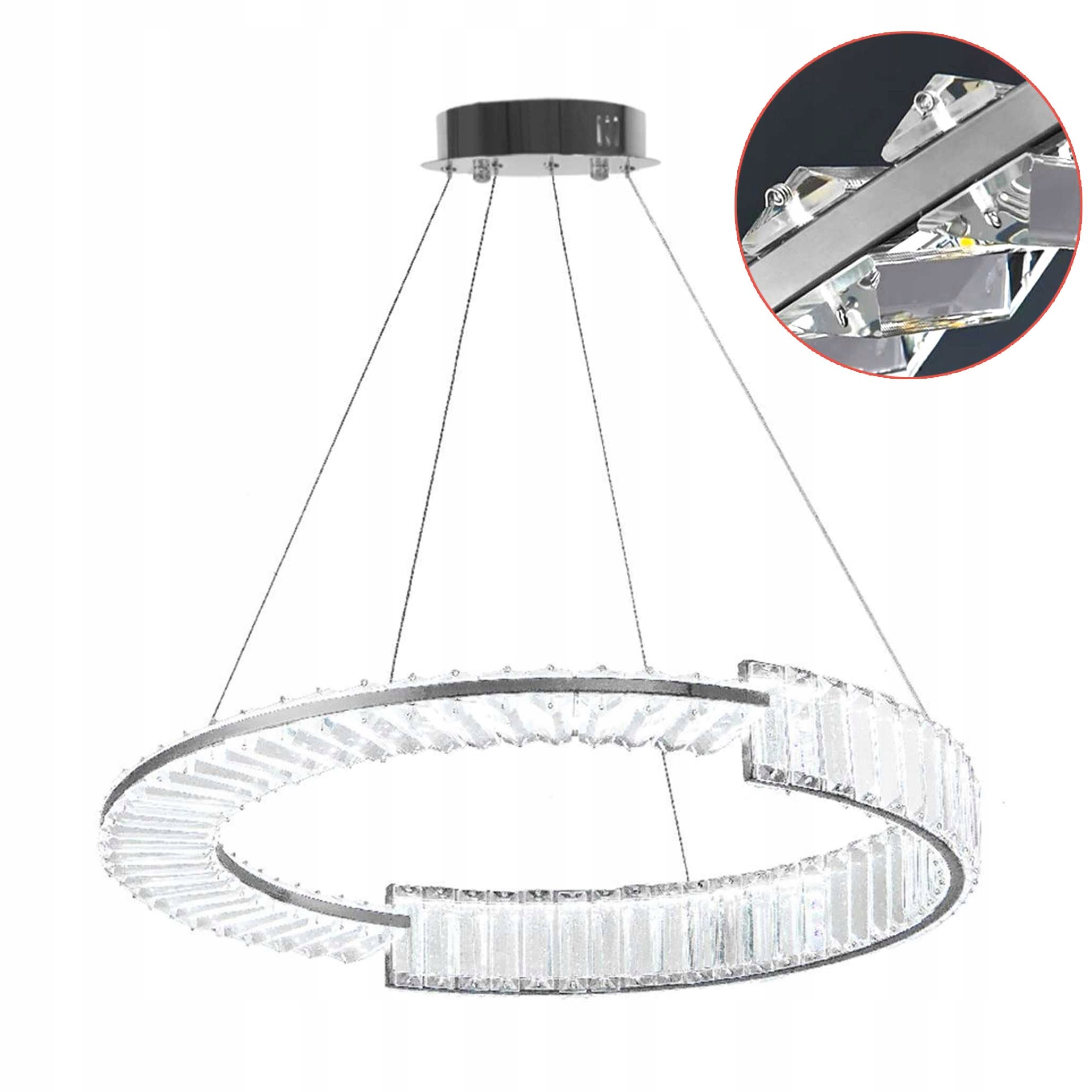 Elegantná závesná lampa Strieborný okraj Chróm Kryštál do obývačky Kov Sklo