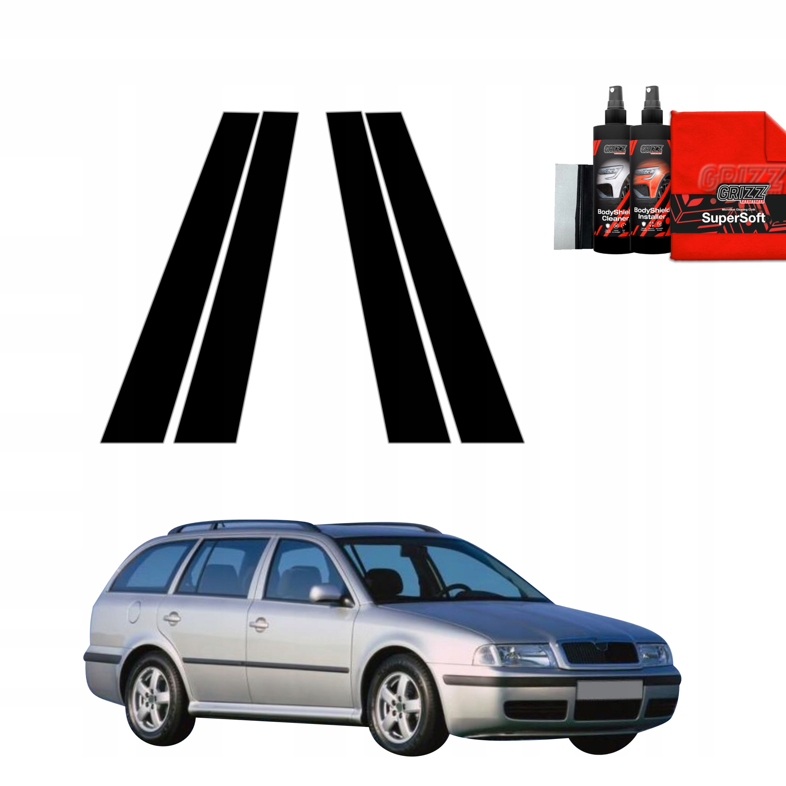 4v1 Černá fólie na sloupky pro Škoda Octavia Kombi (1996-2010)