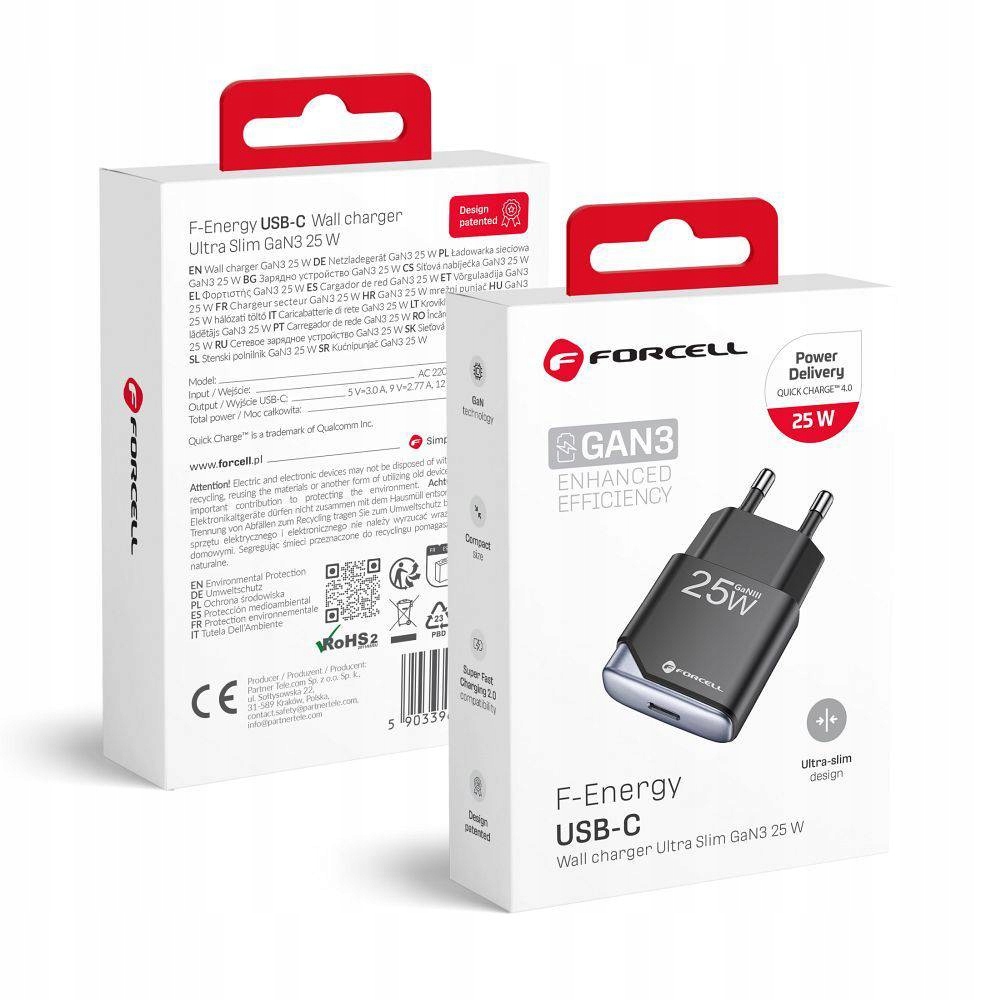 Forcell F-Energy Gan Iii B125101-E Ultra Slim Ładowarka Sieciowa 1 X Typ C