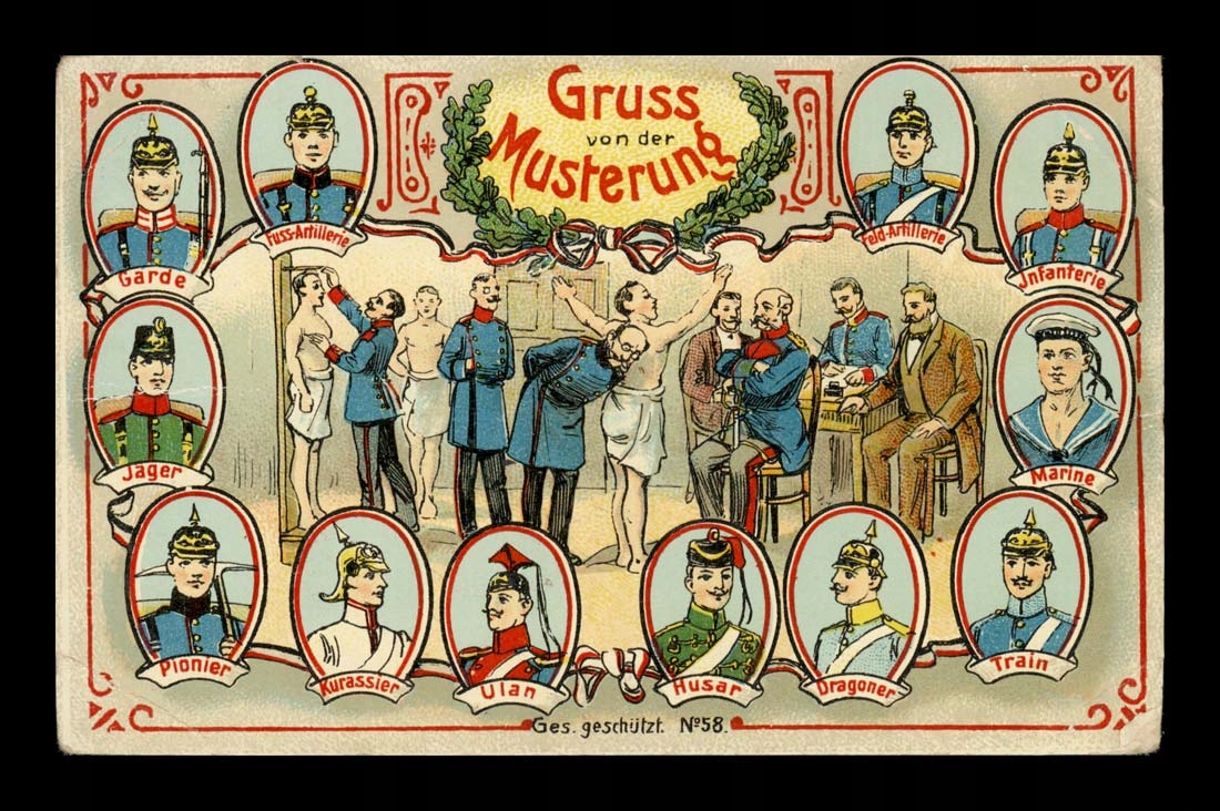 MUSTERUNG (POBÓR) - RODZAJE WOJSKA - GRUSS LITHO 1916