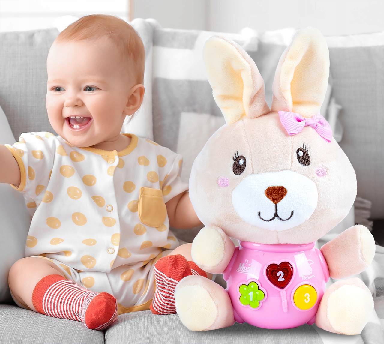 INTERAKTIVES PLÜSCHHASENKANINCHEN MIT LICHT UND MUSIK Produkthöhe 23,5 cm