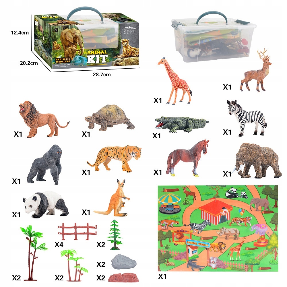 Zestaw duże FIGURKI ZWIERZĘTA 12 szt ZOO SAFARI MATA AKCESORIA lew słoń koń Kod producenta DH9019