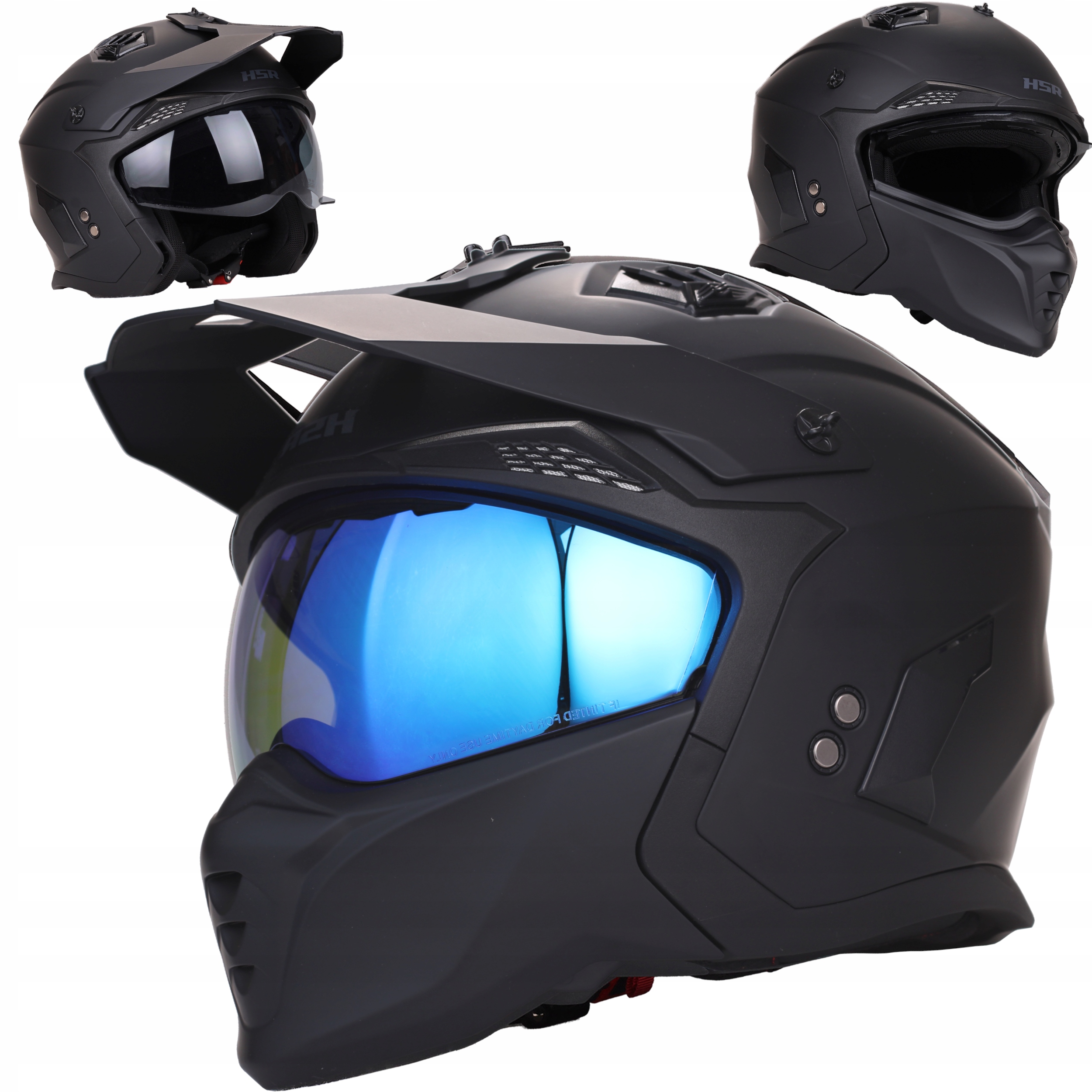 Kask Motocyklowy Hsr HS711 Odpinana Szczęka 4w1 czarny mat 3 Szyby