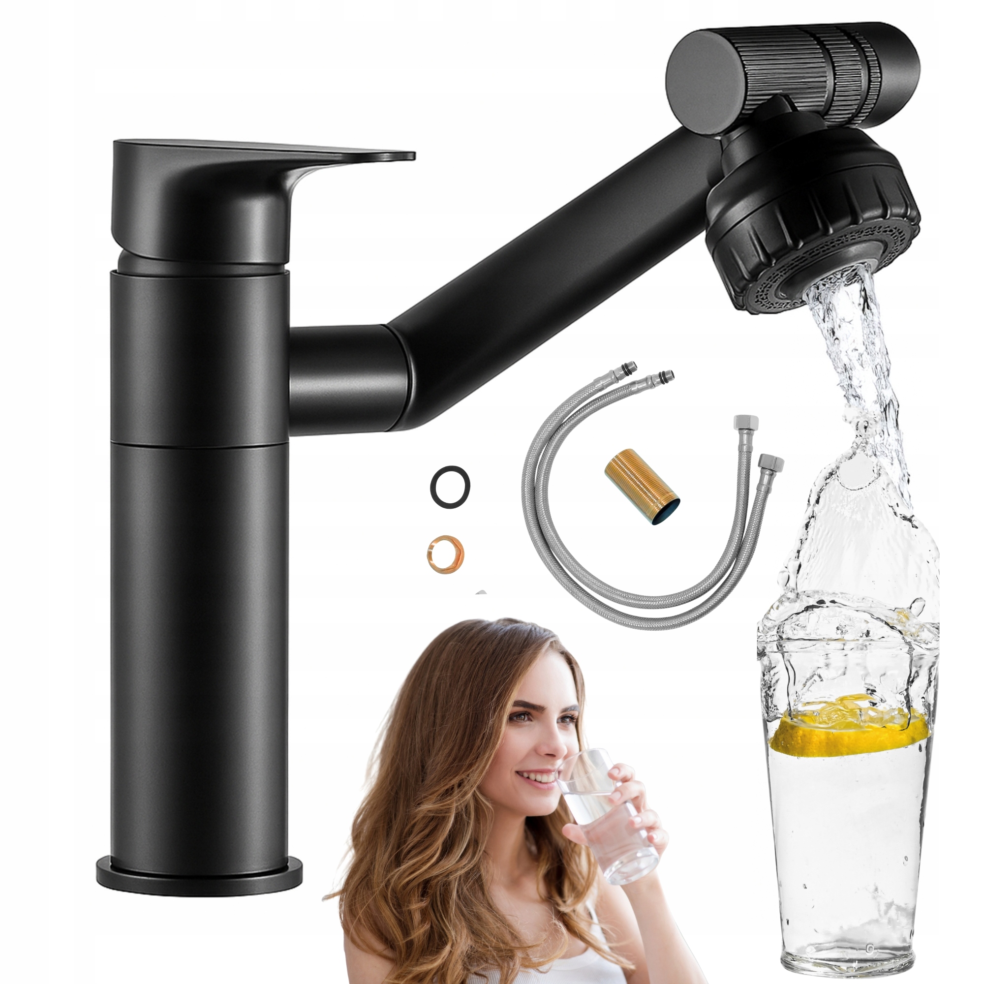 Bateria Niska Umywalkowa Nablatowa Czarna Regulowana Wylewka Estiva Hop