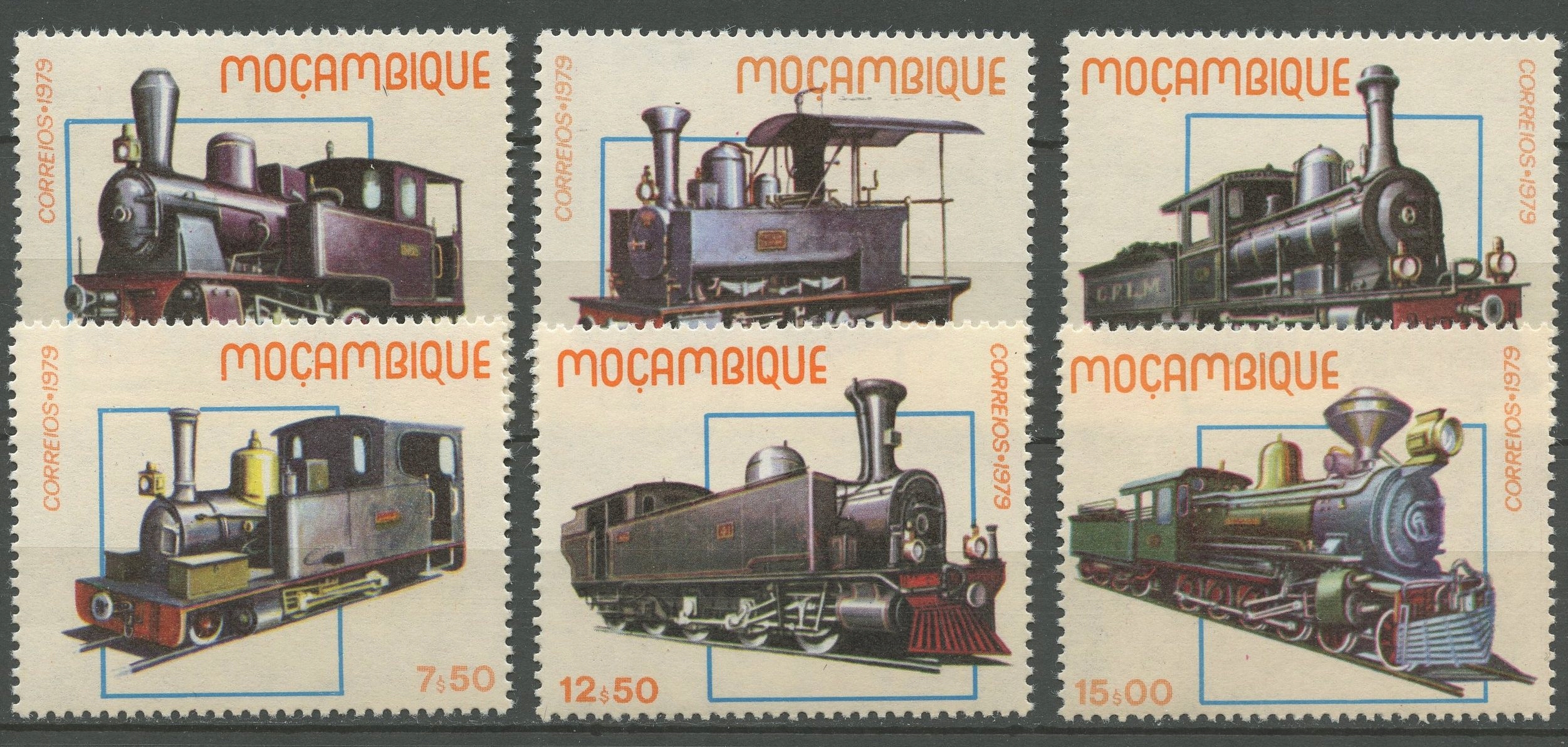 Mozambik** Mi. 719-24 Kolejnictwo