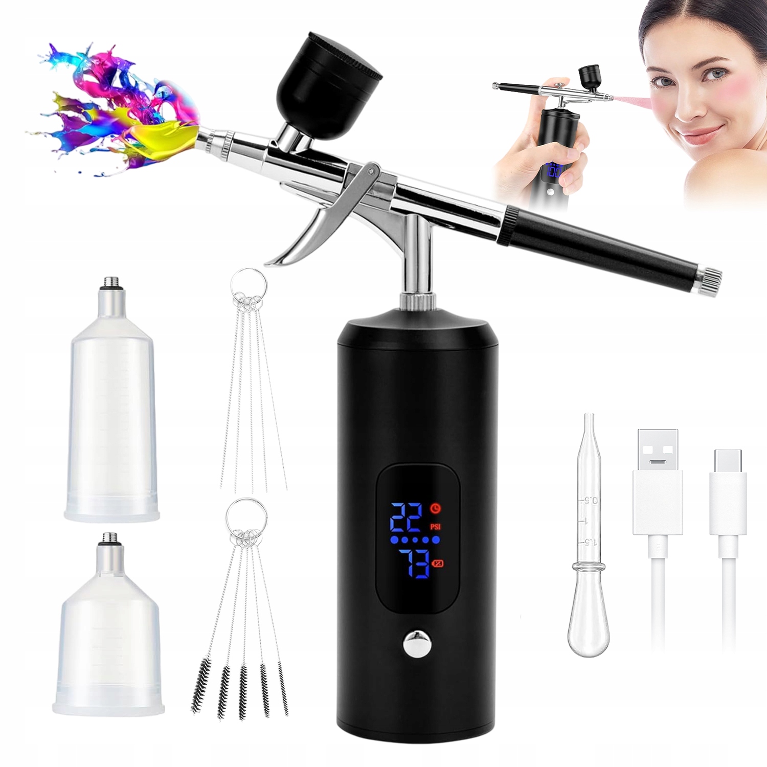 Elektrická Stříkací Pistole Aerograf Kompres S LCD Displejem 950MAH