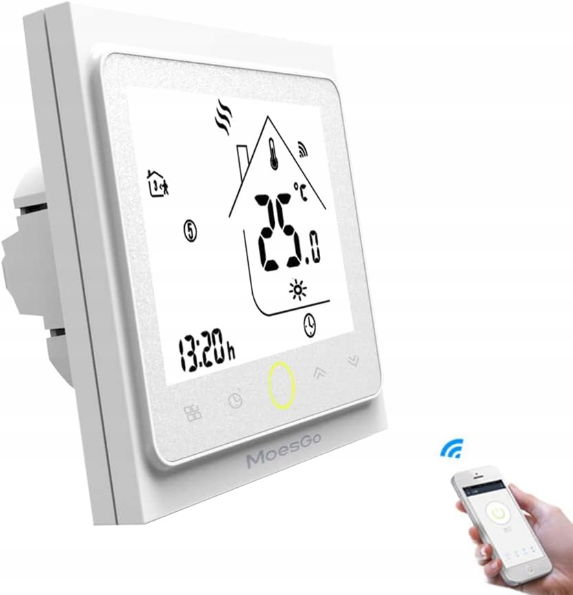 Chytrý termostat MoesGo WiFi pro vodní/plynový kotel 5A Bílý