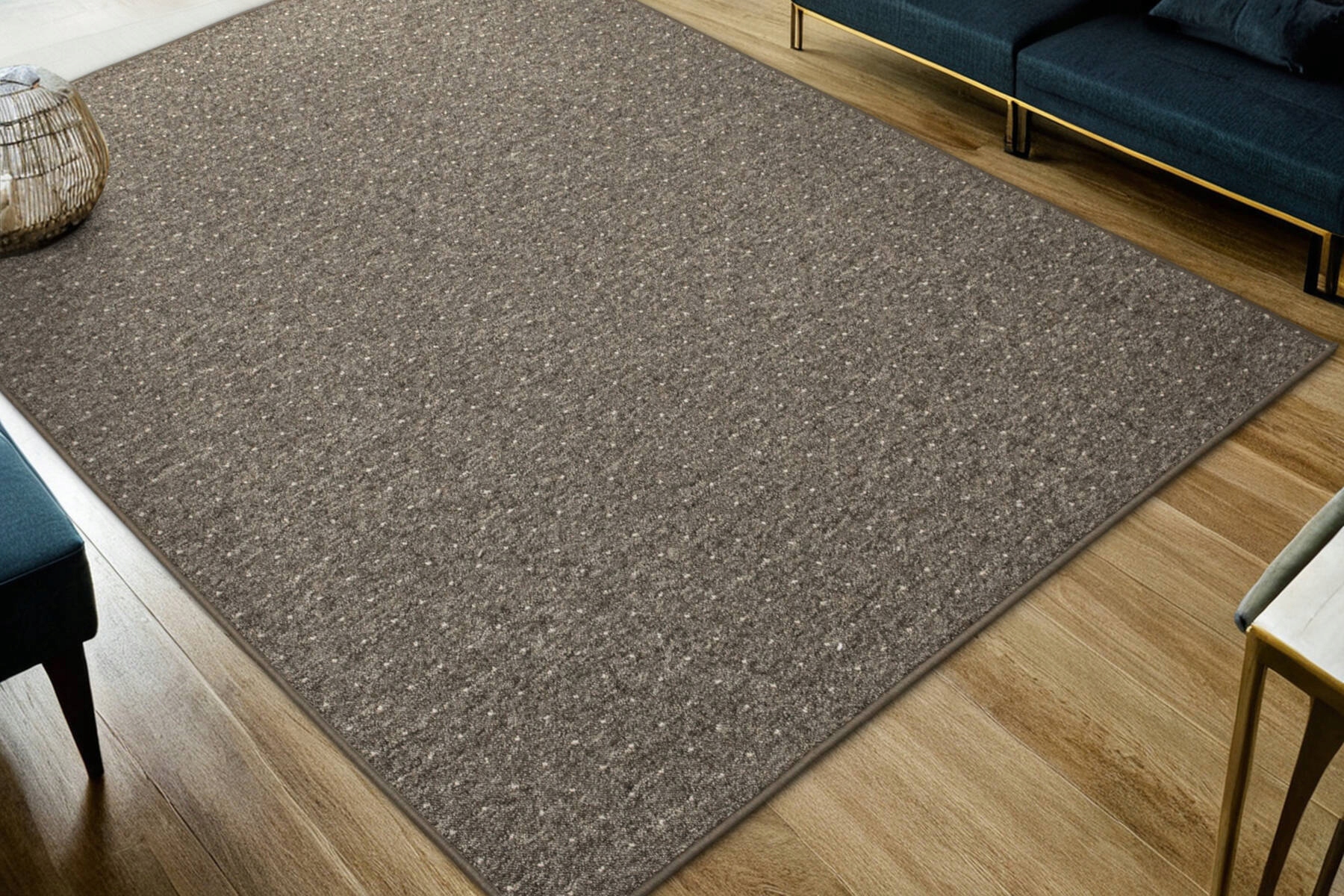 DYWAN PĘTELKOWY NA FILCU DO SALONU BRĄZOWY BEŻ W KRATKĘ ZEMBLA 200x200 cm Szerokość produktu 200 cm