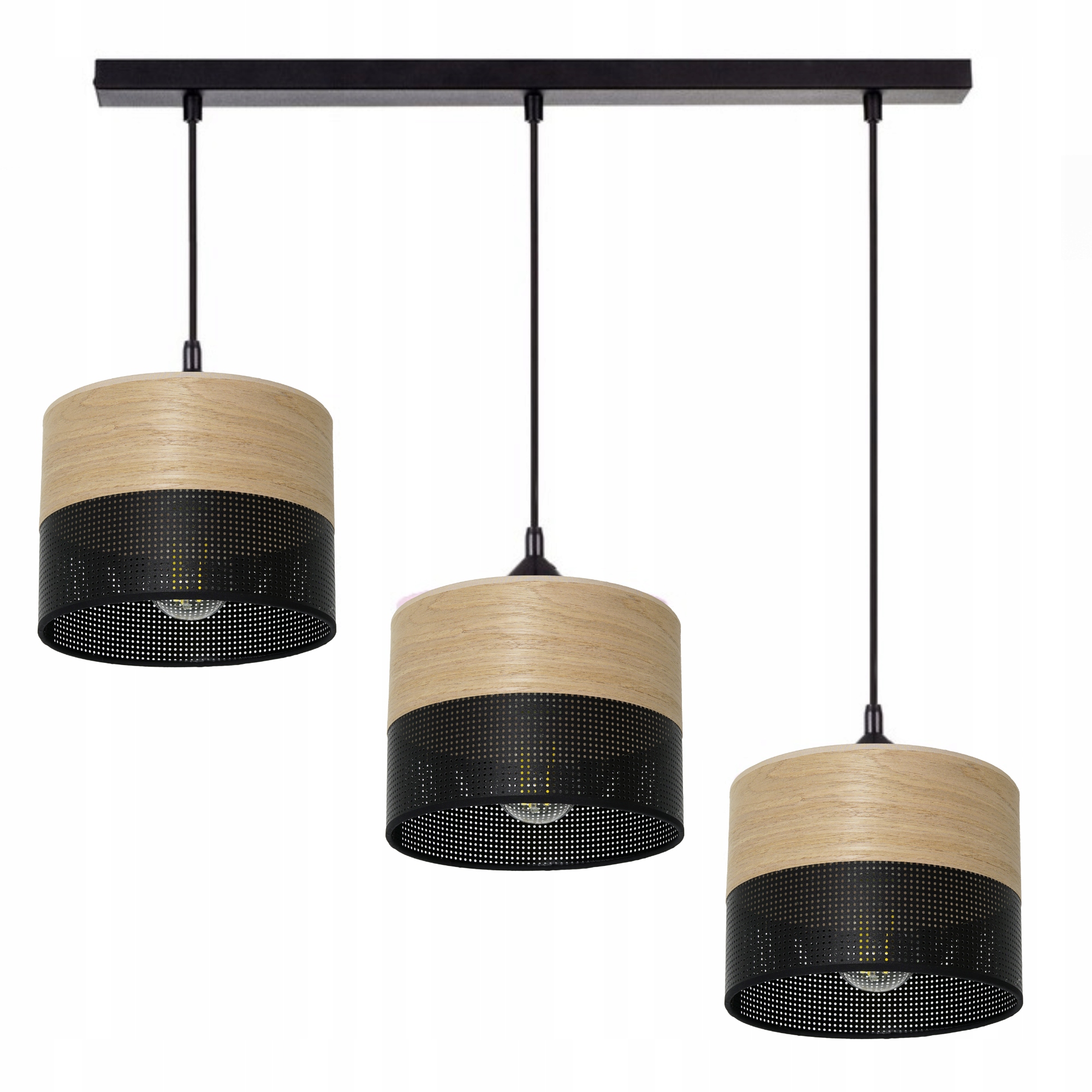 Závěsná Lampa Lustr Stínidlo S Dírkami Dřevo E27 Led 3-BODOVÁ Moderní