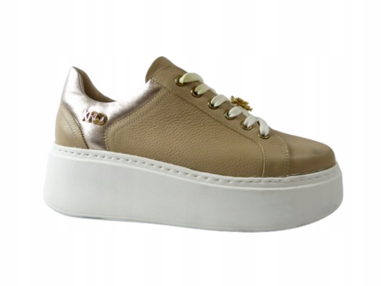 Béžově zlaté dámské polobotky na platformě kožené Karino 37