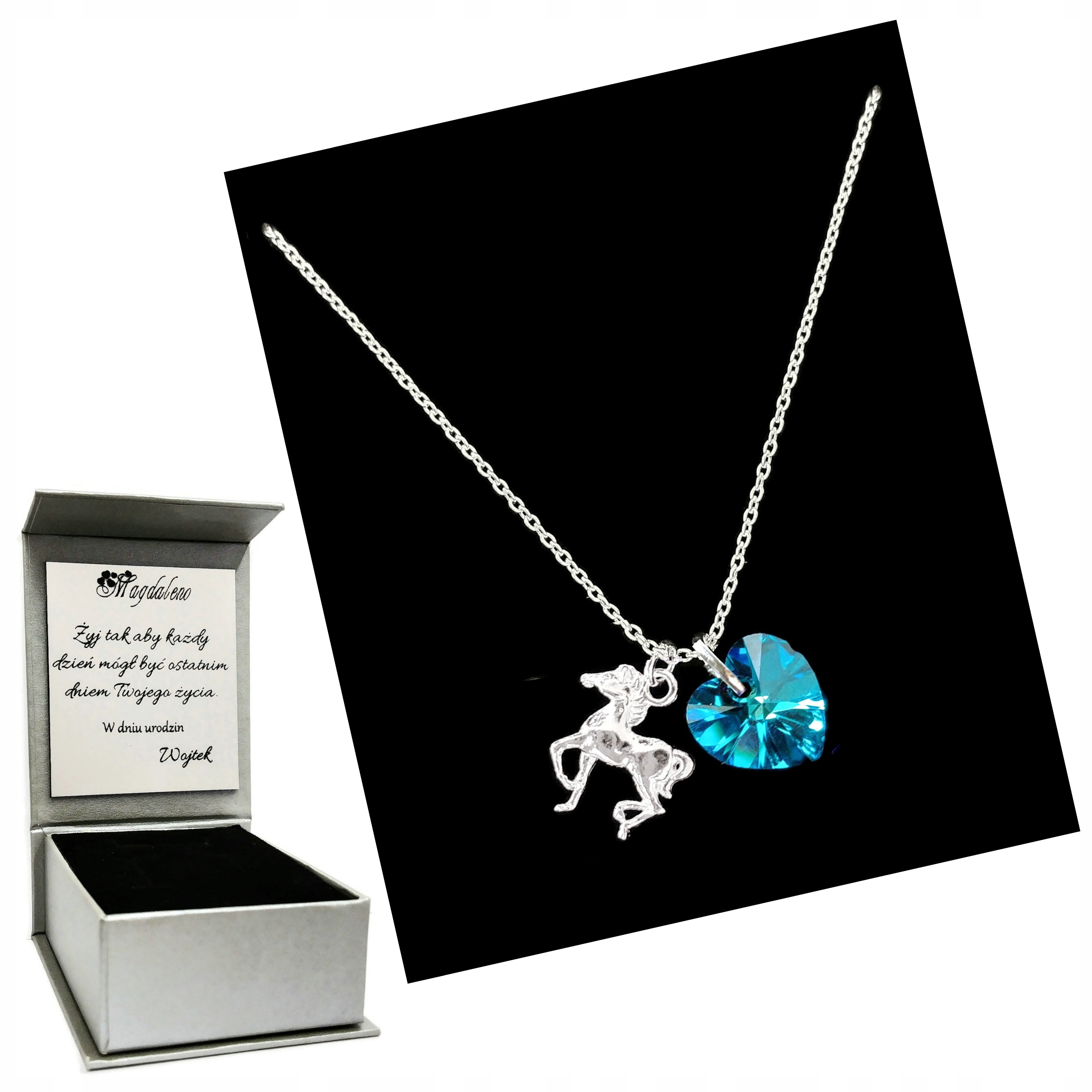 

Srebrny Łańcuszek Koń Konik + kr. Swarovski Grawer