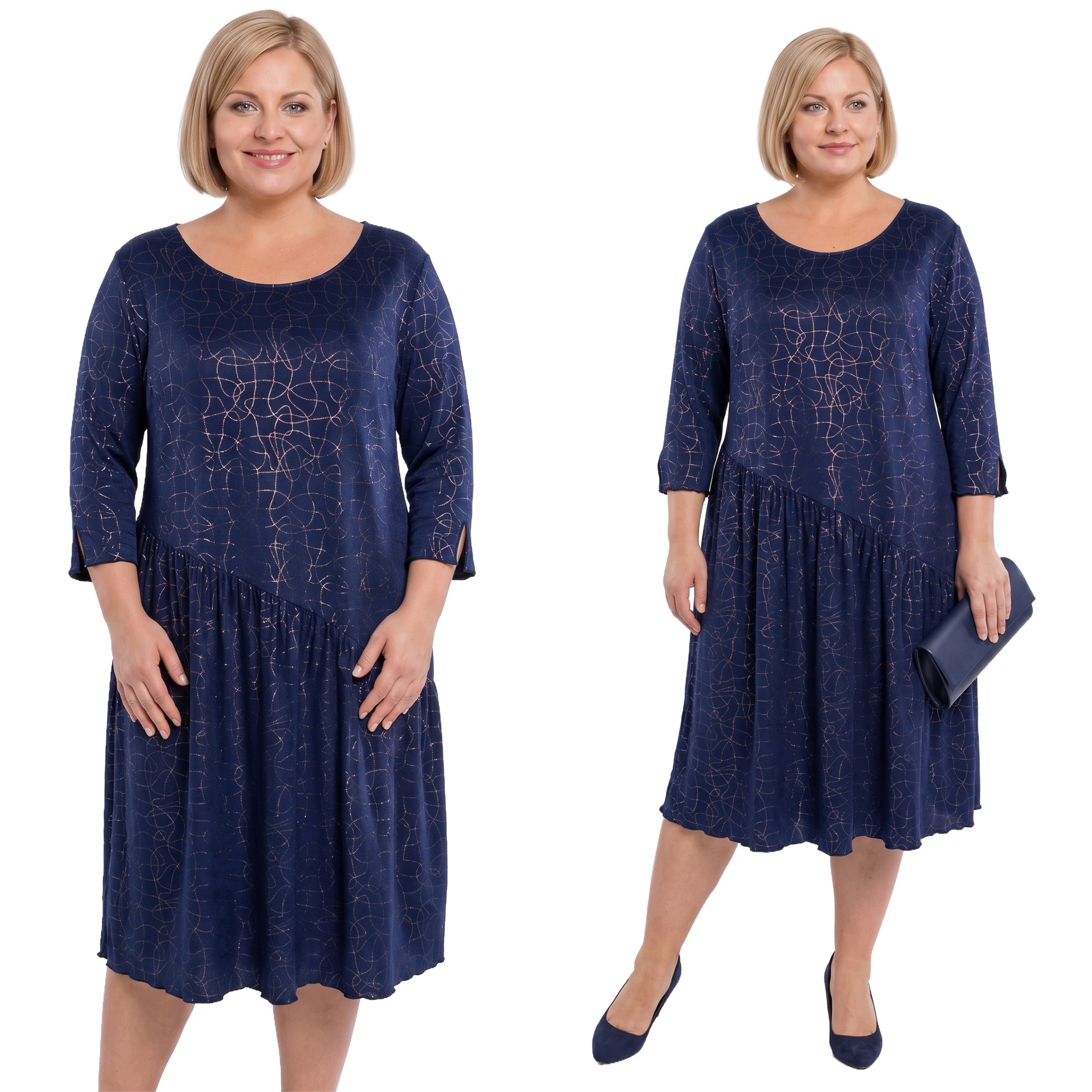 Ciemnoniebieska sukienka złote plus size rozmiar 56/58