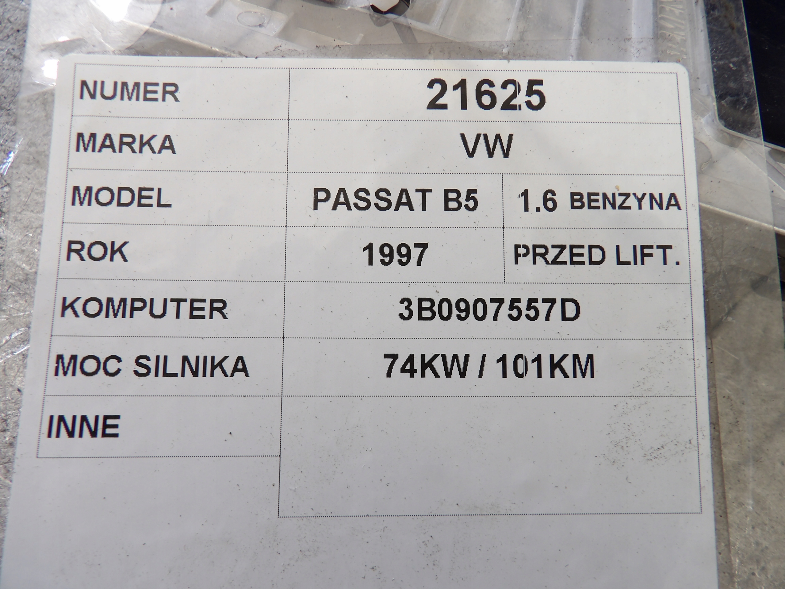Volkswagen Passat B5 computer, control unit 3B0907557D 5WP436701