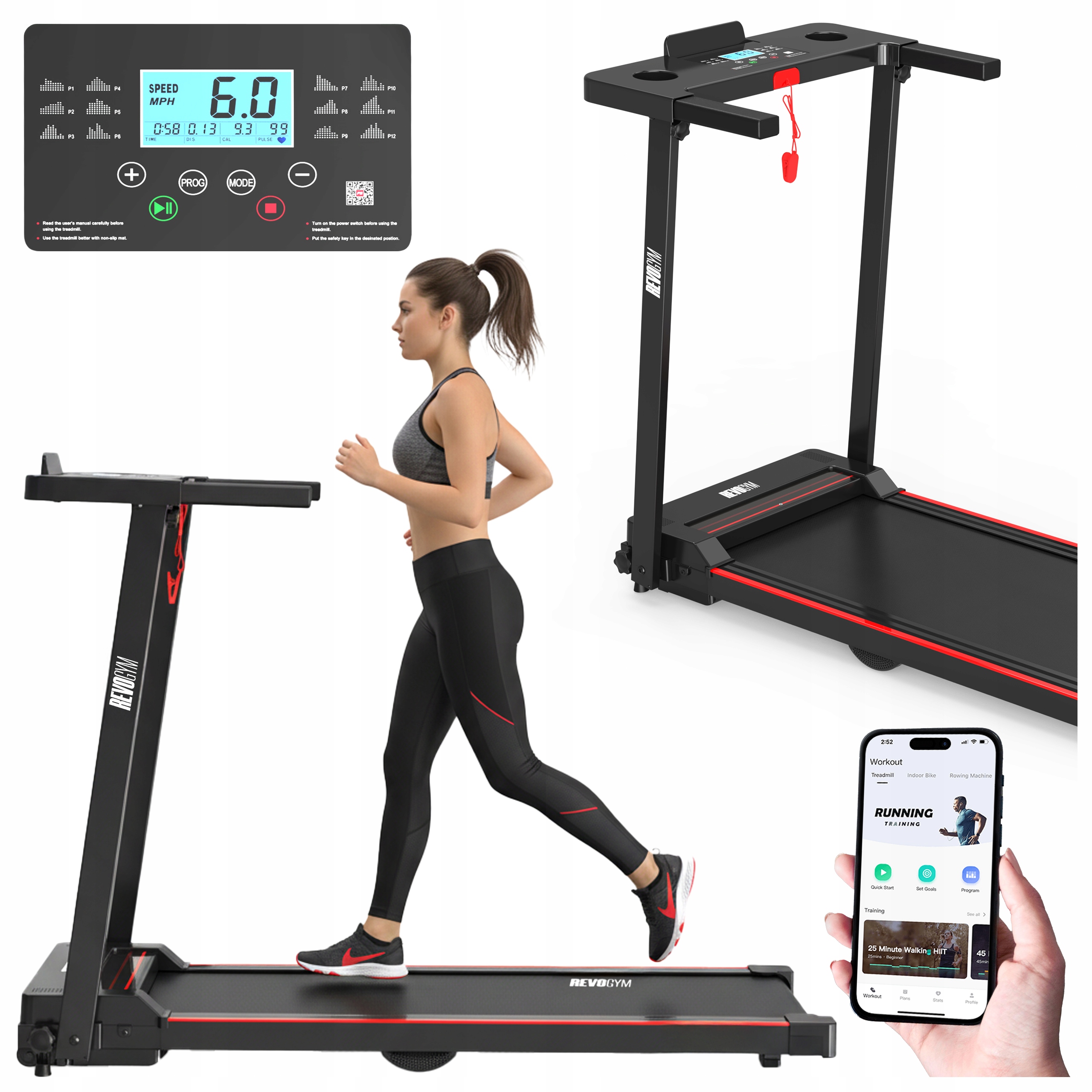 Bieżnia Elektryczna Treningowa Składana Domowa Run 12 Km/h 120 Kg Bluetooth