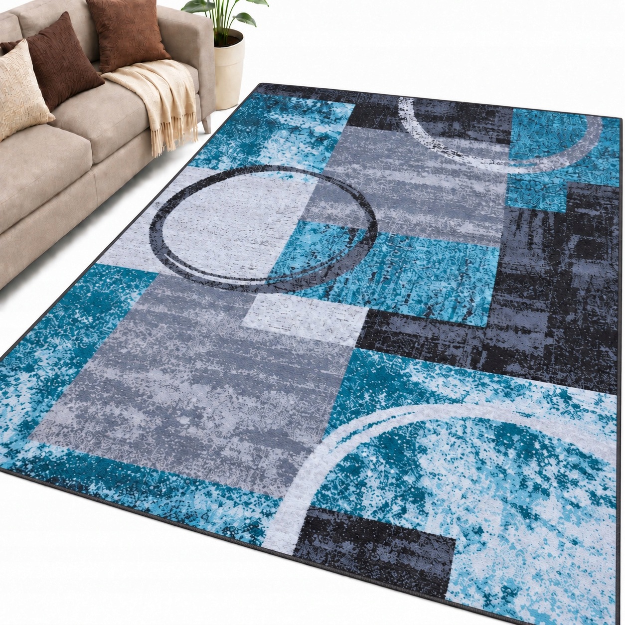 Stylowy Antypoślizgowy Dywan Fancy 120x160 Romby Blue Brown Impresja
