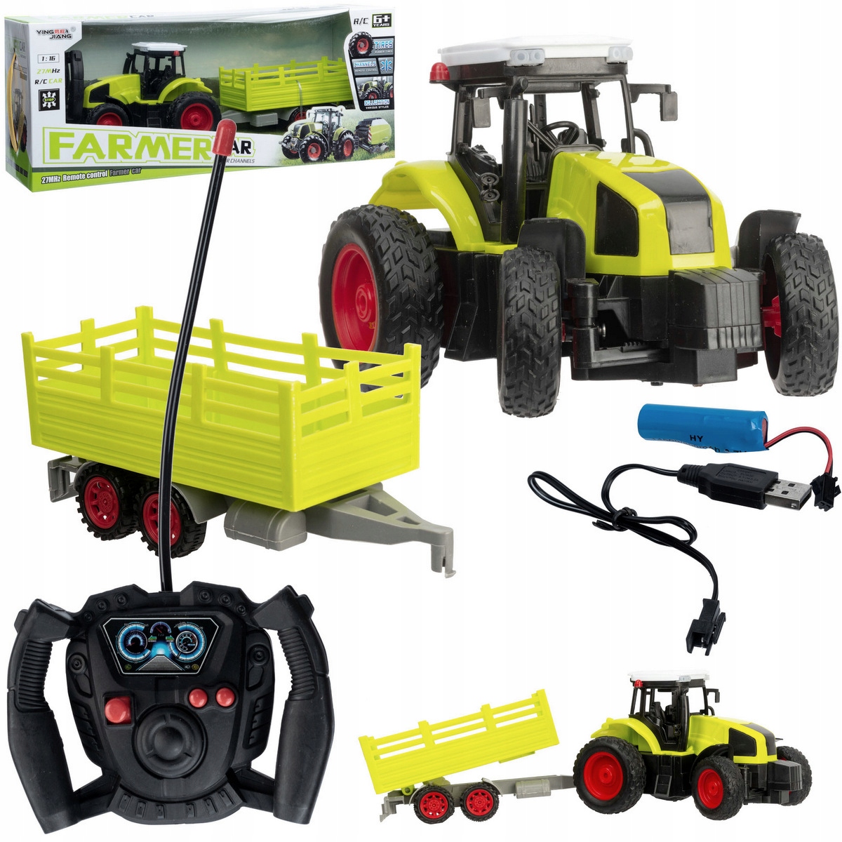 

Duży Traktor Sterowany Z Przyczepą Rc Ciągnik 39cm