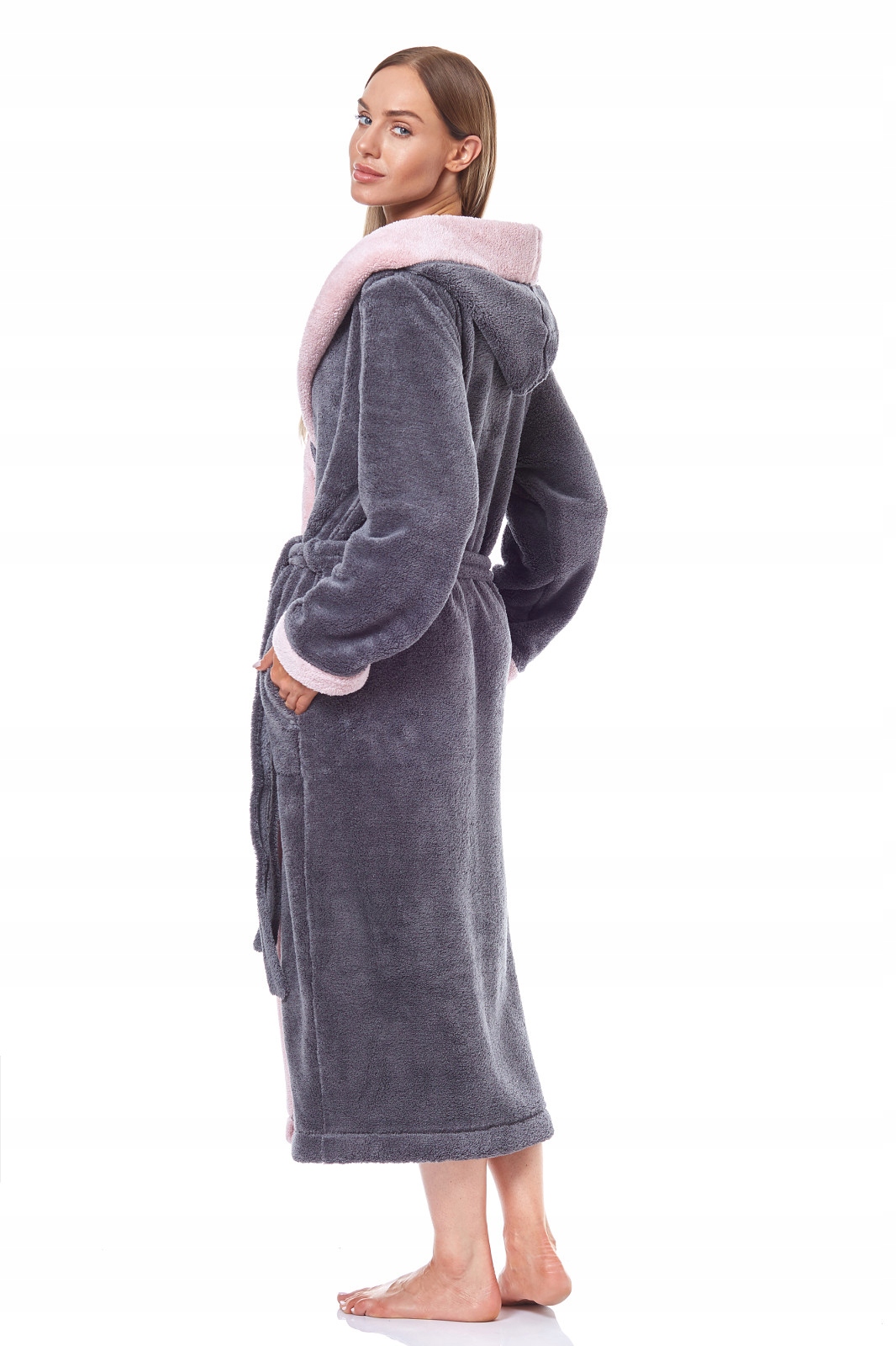 Długi CIEPŁY SZLAFROK DAMSKI SOFT L&L 19145 onyx XXL Rozmiar XXL