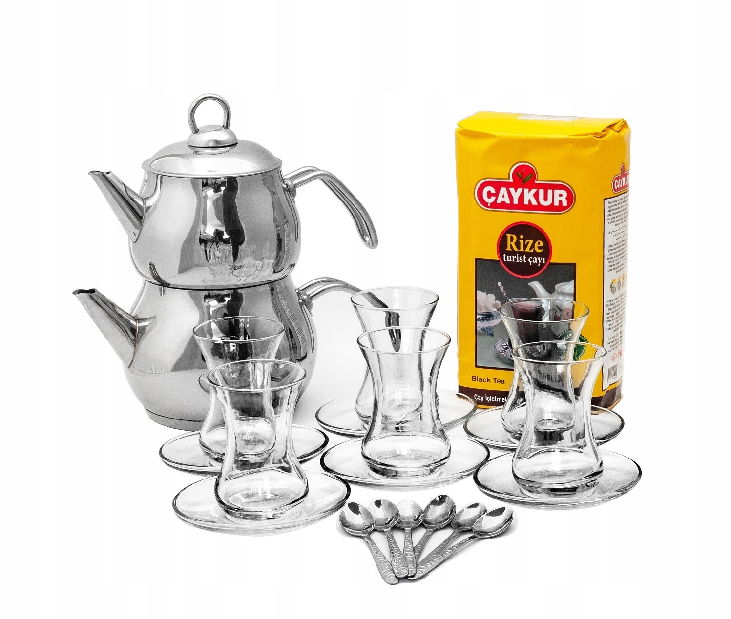 Levně Sada mini talířků a varných konvic, sklenice, čaj