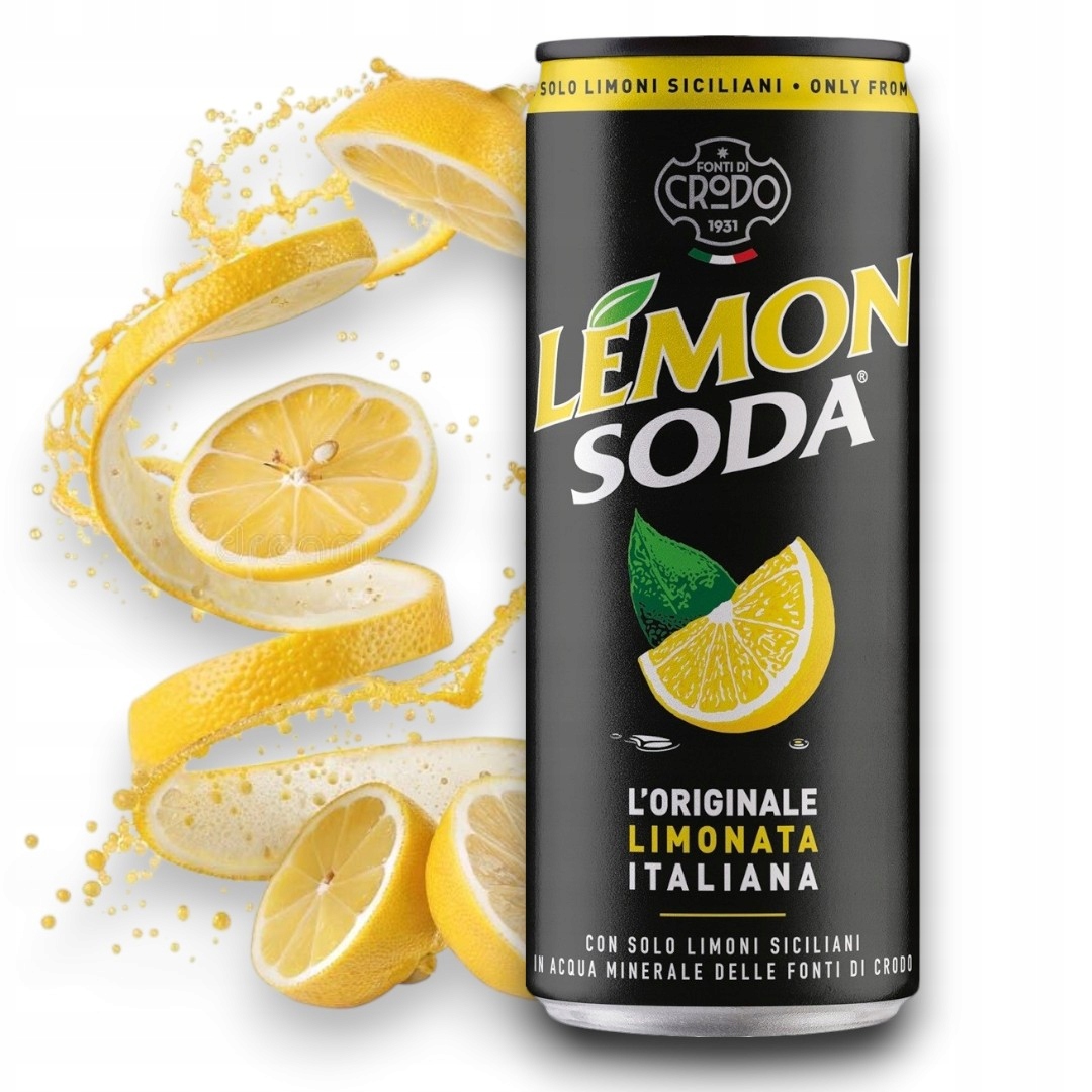 Zestaw 24 Szt: Lemon Soda puszka 330 ml z Włoch Kwaśna Lemoniada Włoska