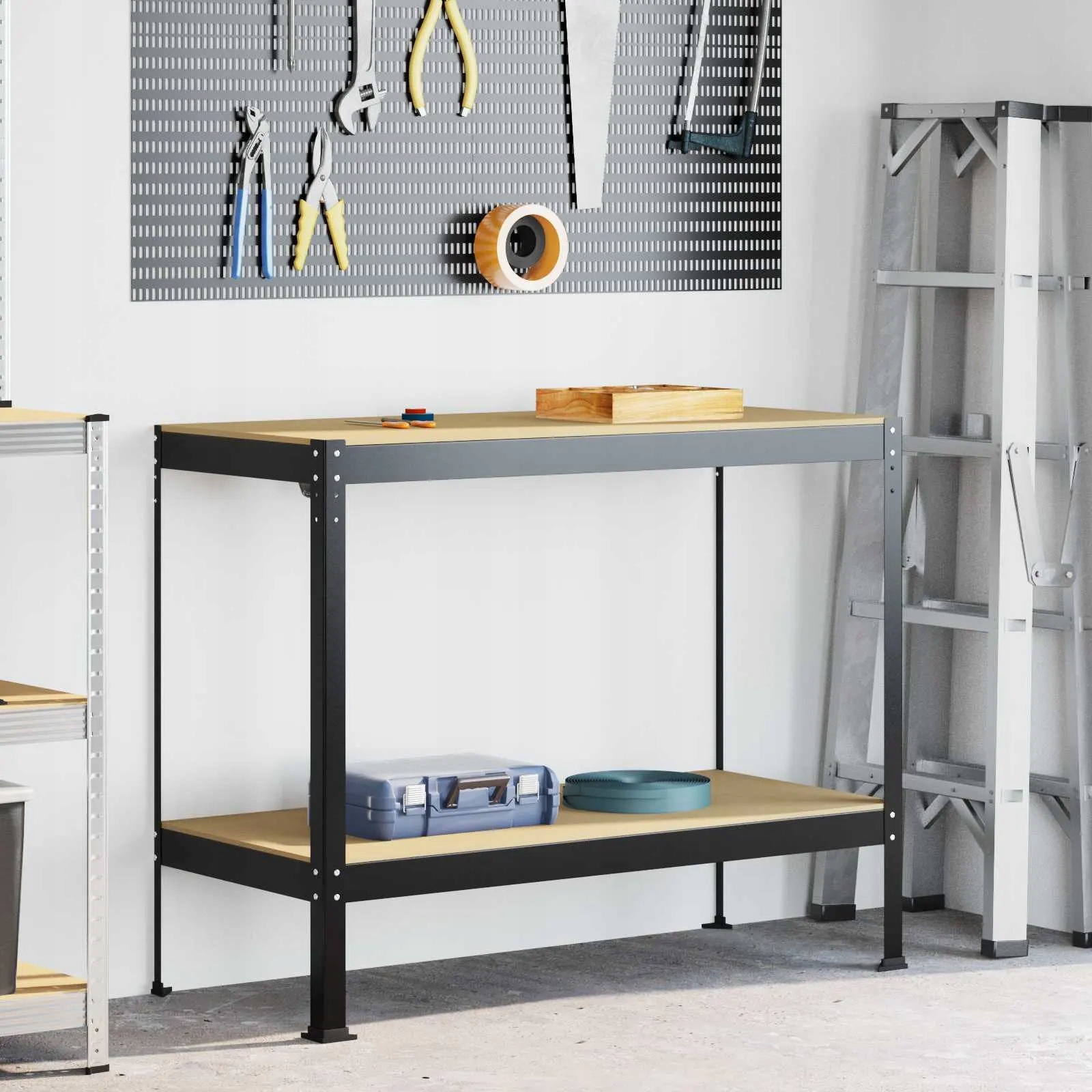 vidaXL Pracovní stůl Černý 115 x 55 x 91 cm Skládané dřevo a kov