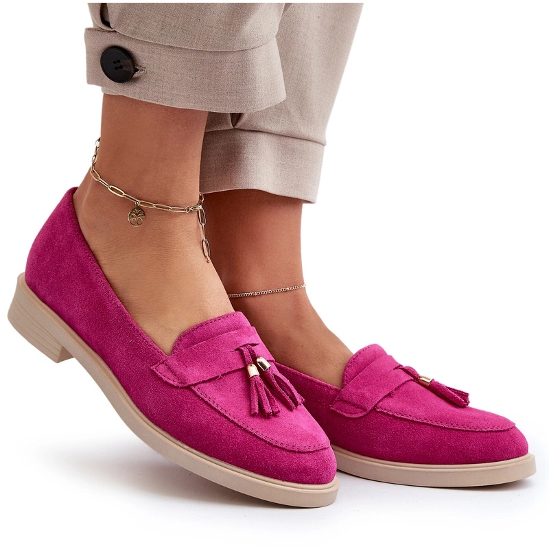 Zazoo 3420 Dámské Semišové Mokasíny Na Plochém Podpatku Fuchsiová 37