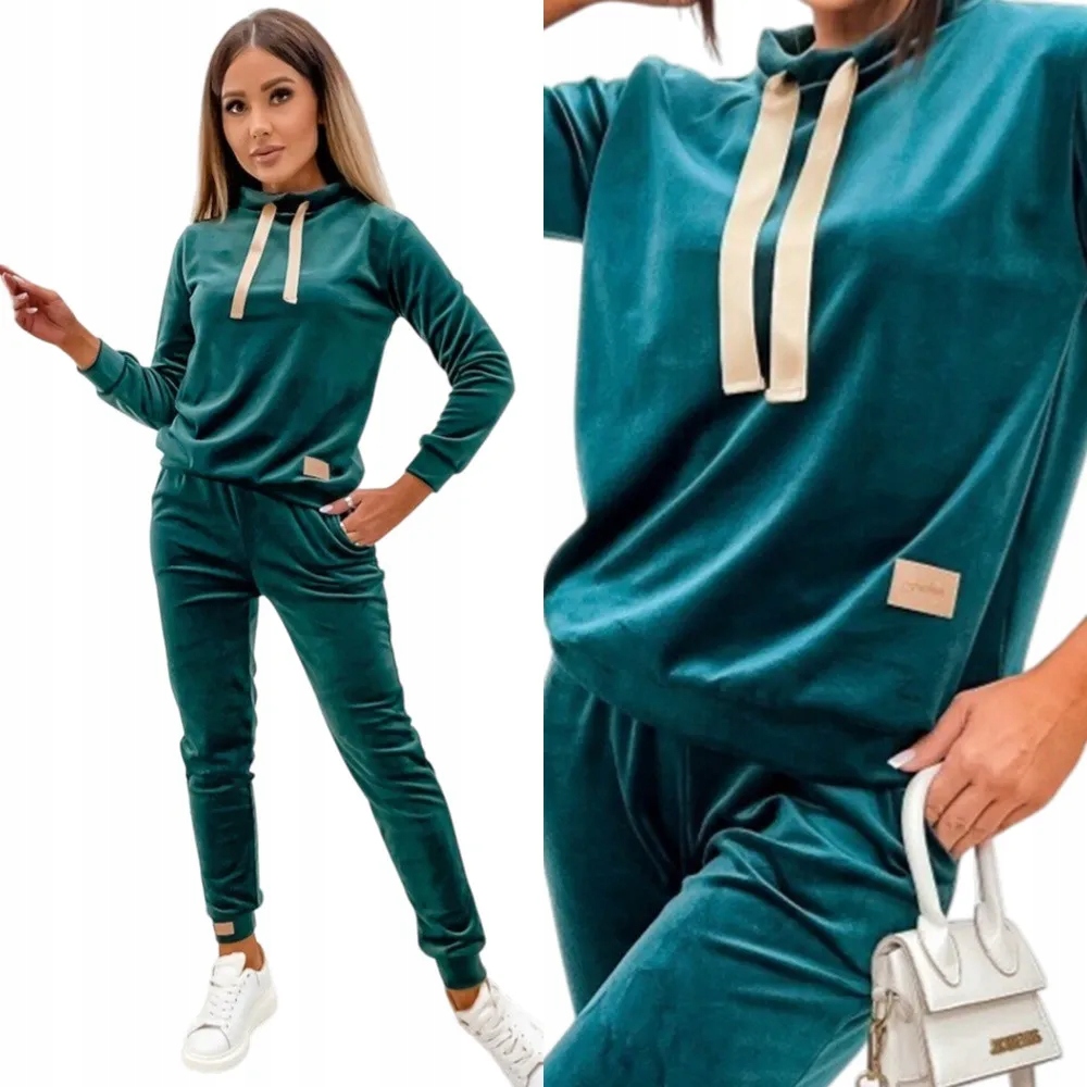 Dámský Teplákovka Velurový komplet bez kapuce S 36 Tmavě zelená