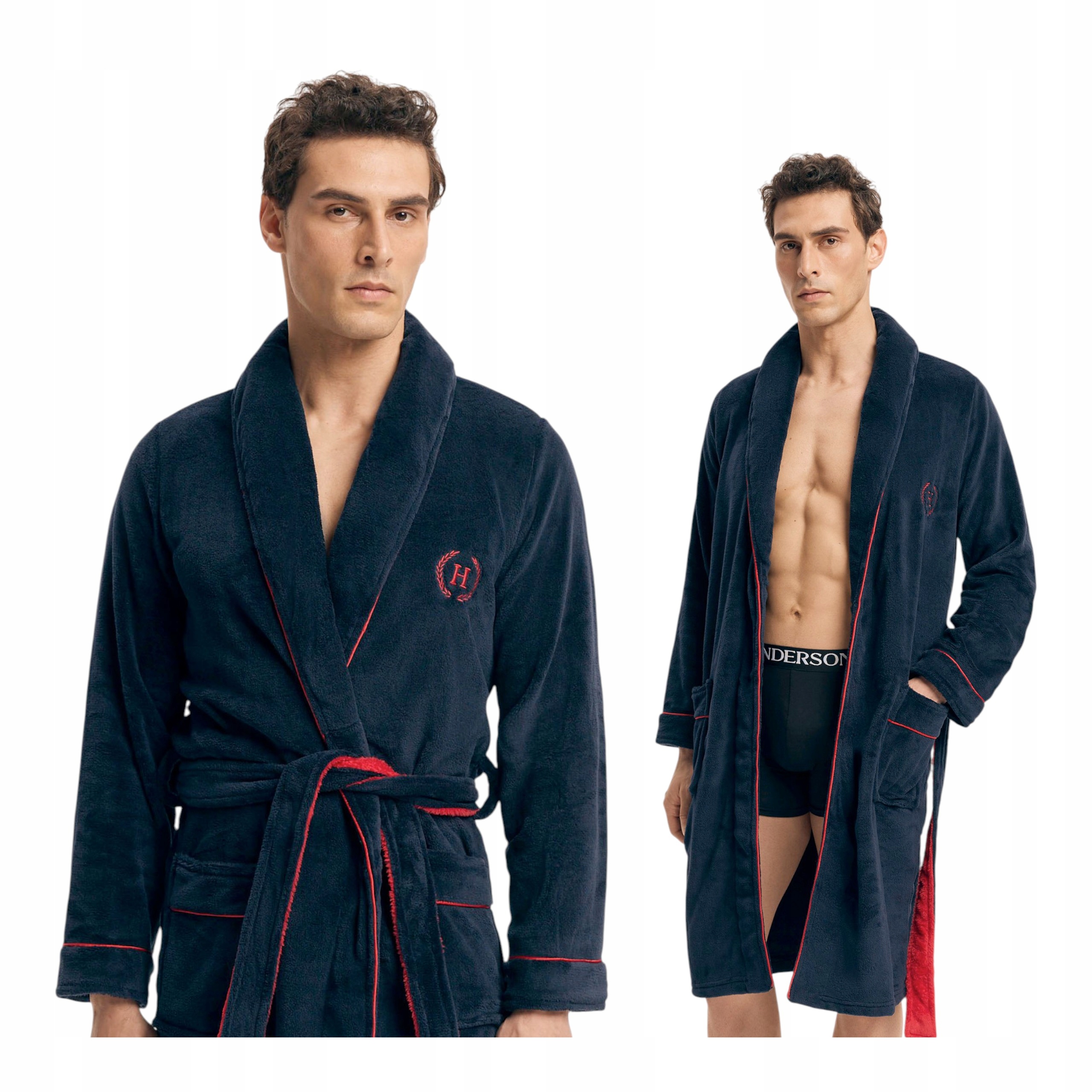 Pánský krátký, silný, teplý, rychleschnoucí župan tmavě modrý Henderson M