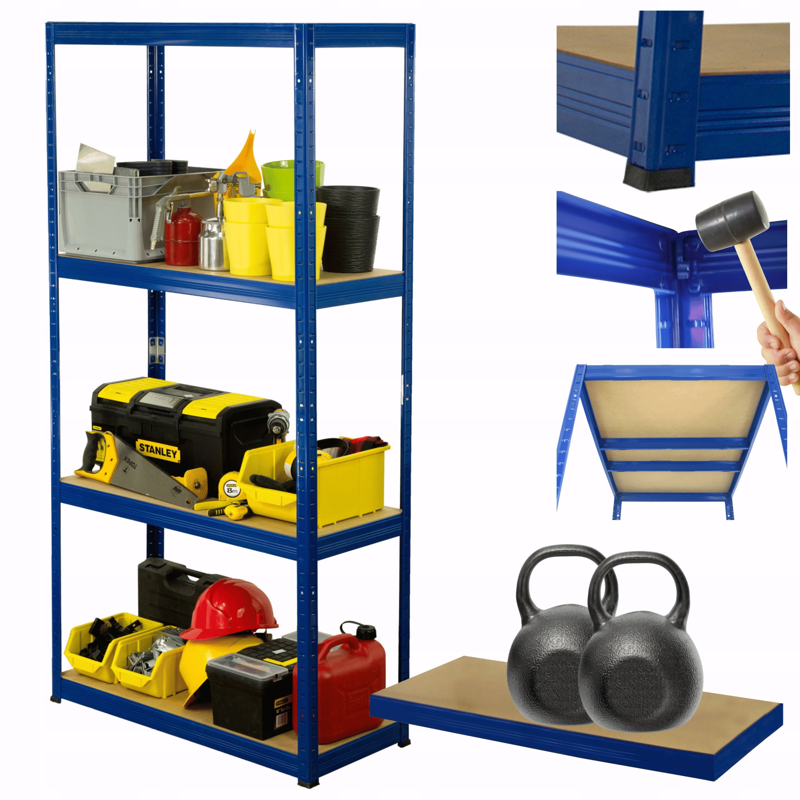 Kovový skladovací regál garážový stojan Helios 180x90x50 cm 4Px275 kg