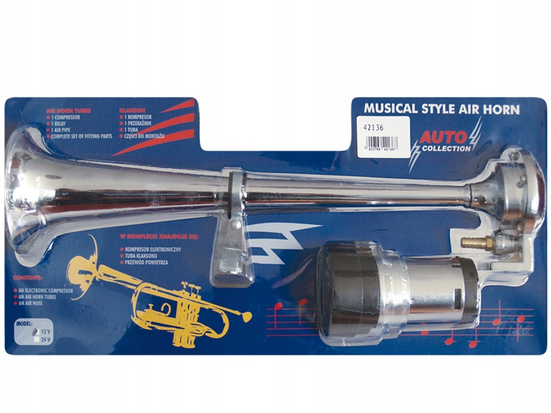 KLAKSON FANFARA Z KOMPRESOREM POJEDYŃCZA 12V CHROM