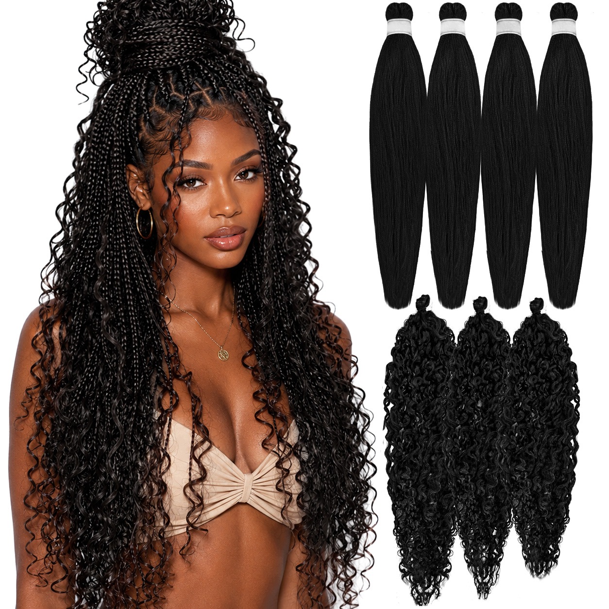 Zestaw Boho Braids 4x Pre-Streched 3x Loki afro Proteinowe Twisty Black