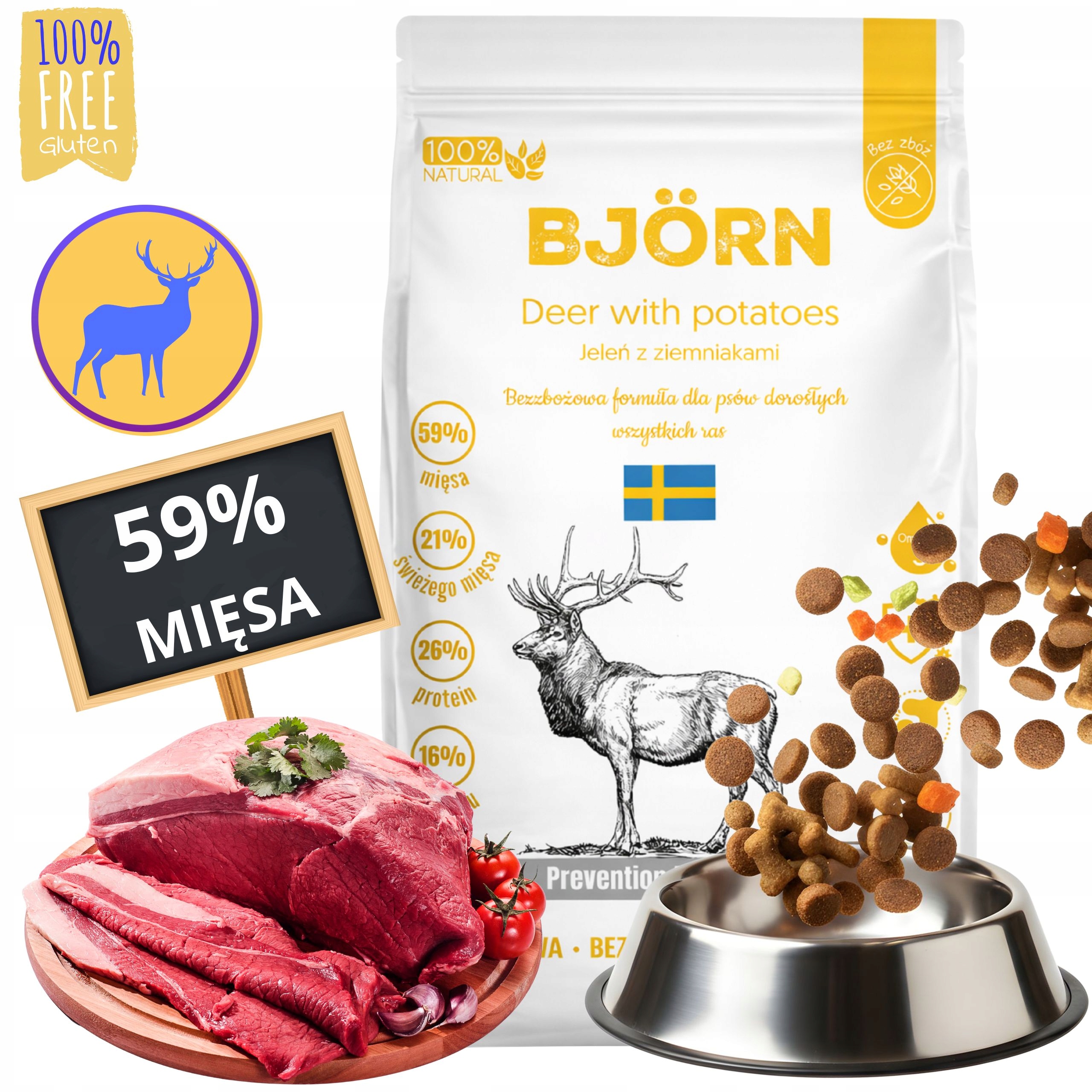 Levně Suché Krmivo Pro Psa Bjorn Premium Adult Bez Obilovin 59% Maso S Jelenem 5kg