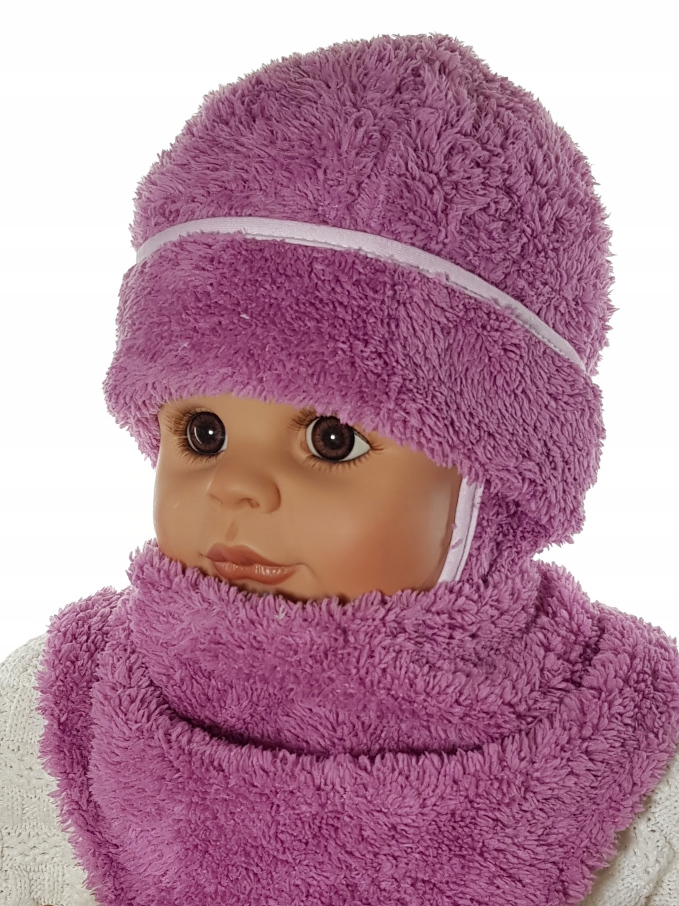 2-CZ KOMPLET Z MISIA CZAPKA WIĄZANA CZAPECZKA Z USZAMI + CHUSTKA 0-12M ZIMA