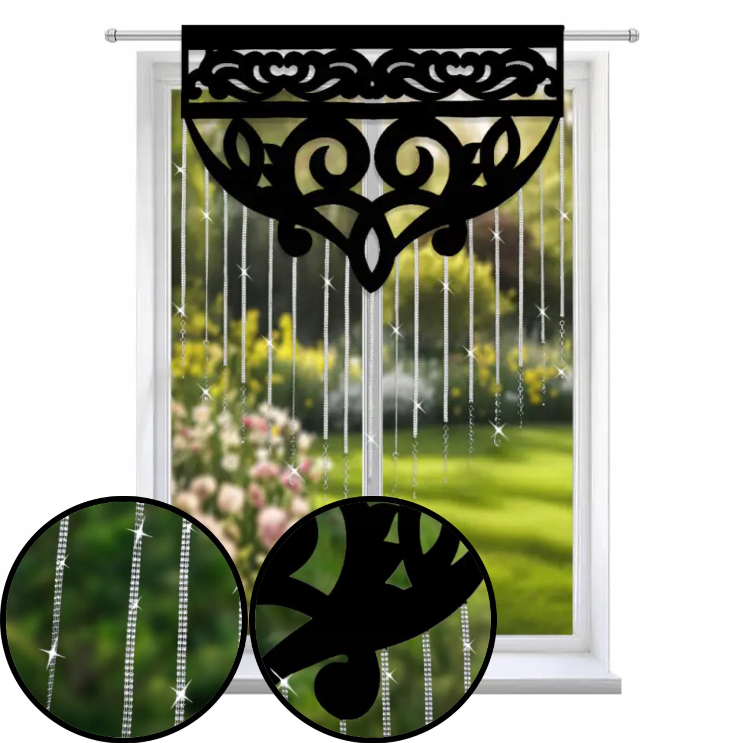 Dekorativní Černý Ažurový Panel s Cirkony a Korálky 100x130 cm L 887