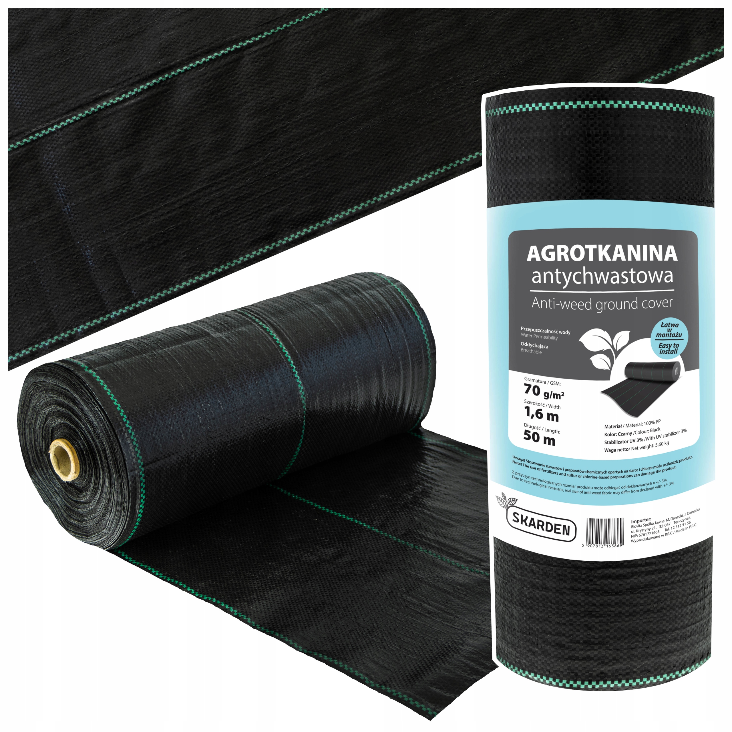 Najmocniejsza Agrotkanina Antychwastowa Mata 1,6x50m UV3% Agrowłóknina