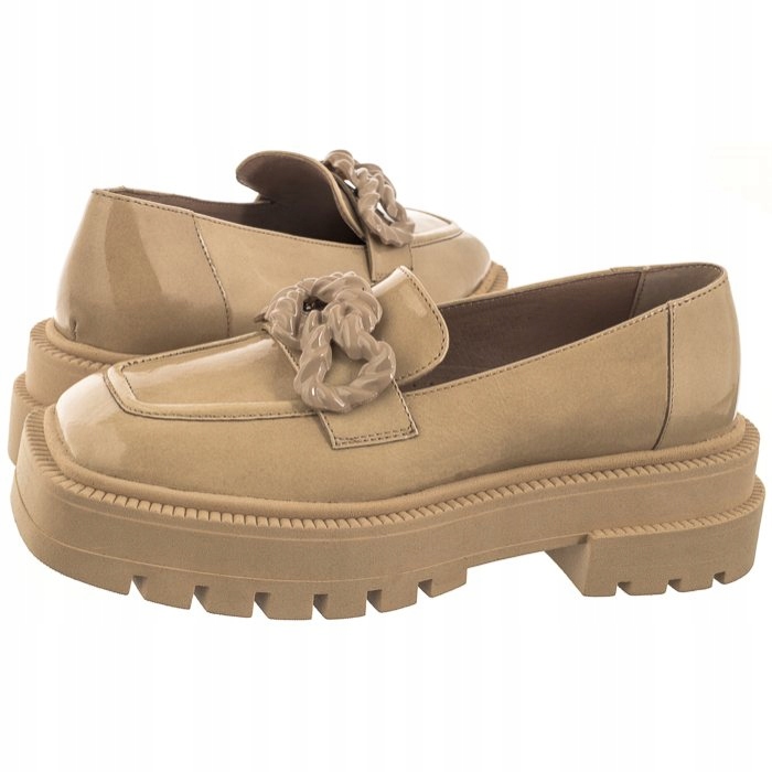 Buty Mokasyny Skórzane Damskie Carinii Beżowe